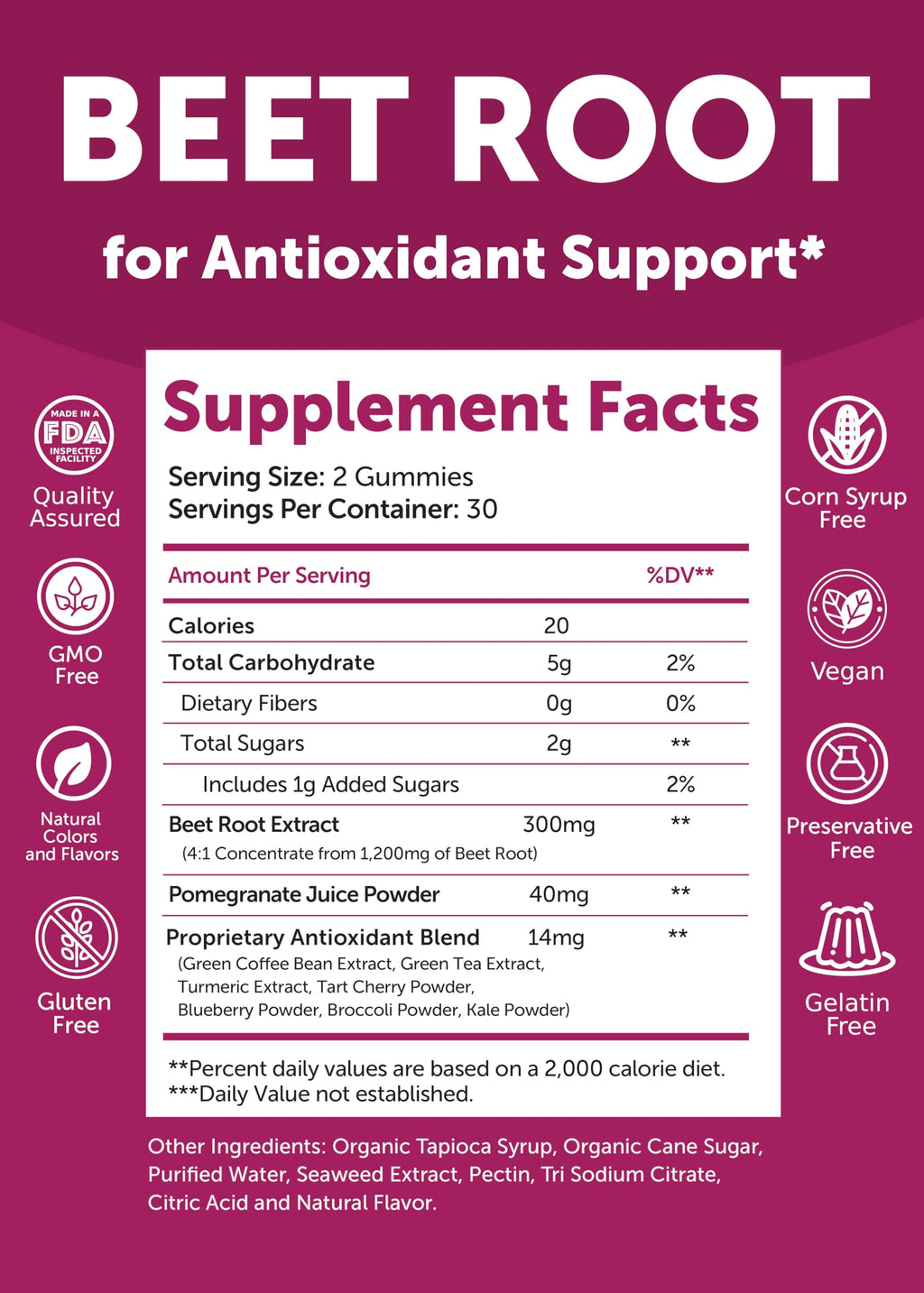 Lunakai USA Made Beet Root Gummies with Antioxidant Blend - Delicious Non-GMO Beet Chews, 60ct LunakaiBuy Supplements Australia
