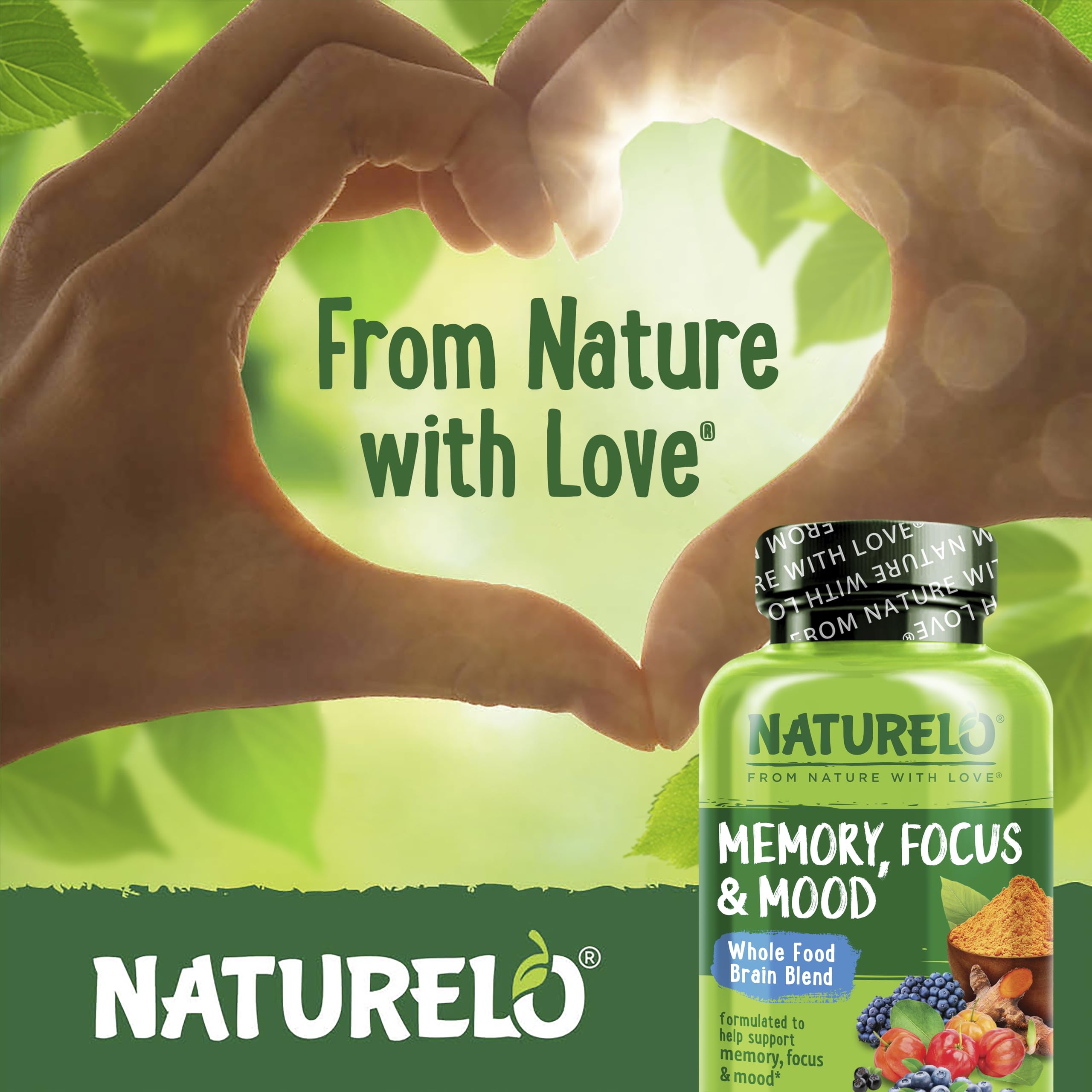 NATURELO Whole Food Brain Supplement - Brain Health Supplements for Memory & Focus Support - Enhance Brain Health Blend Supplement for Adults - 60 Vegetarian Capsules NATURELOBuy Supplements Australia