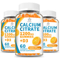 (3 Pack) Calcium Citrate 1200 mg Gummies with Vitamin D3, High Absorption Calcium Supplements for Women & Men, Sugar Free, Non-GMO, Gluten Free,