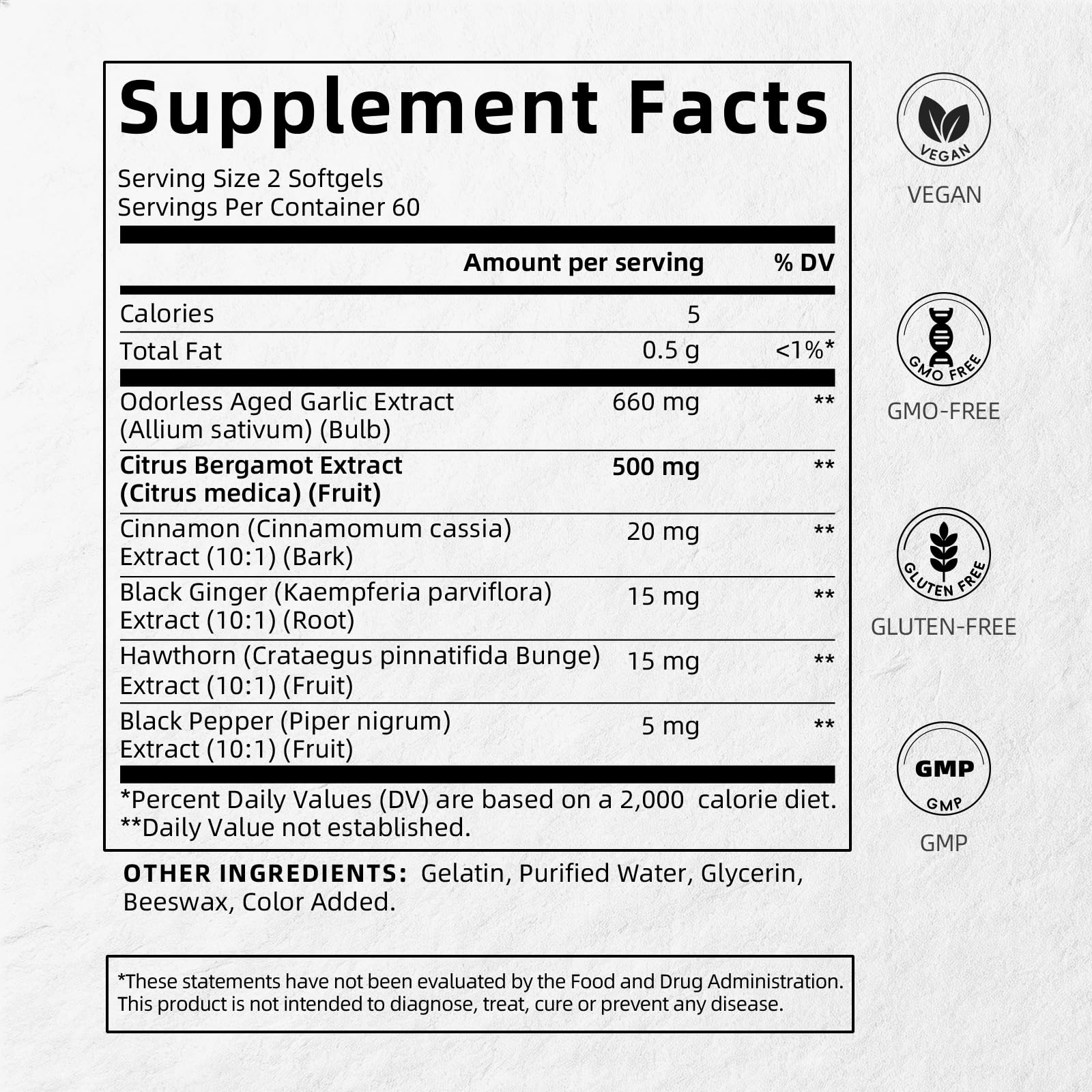 Citrus Bergamot with Aged Black Garlic Extract Softgels, 1160mg Cholesterol Support Supplement, 80% Polyphenols Bergamot Supplement for Heart, Circulation