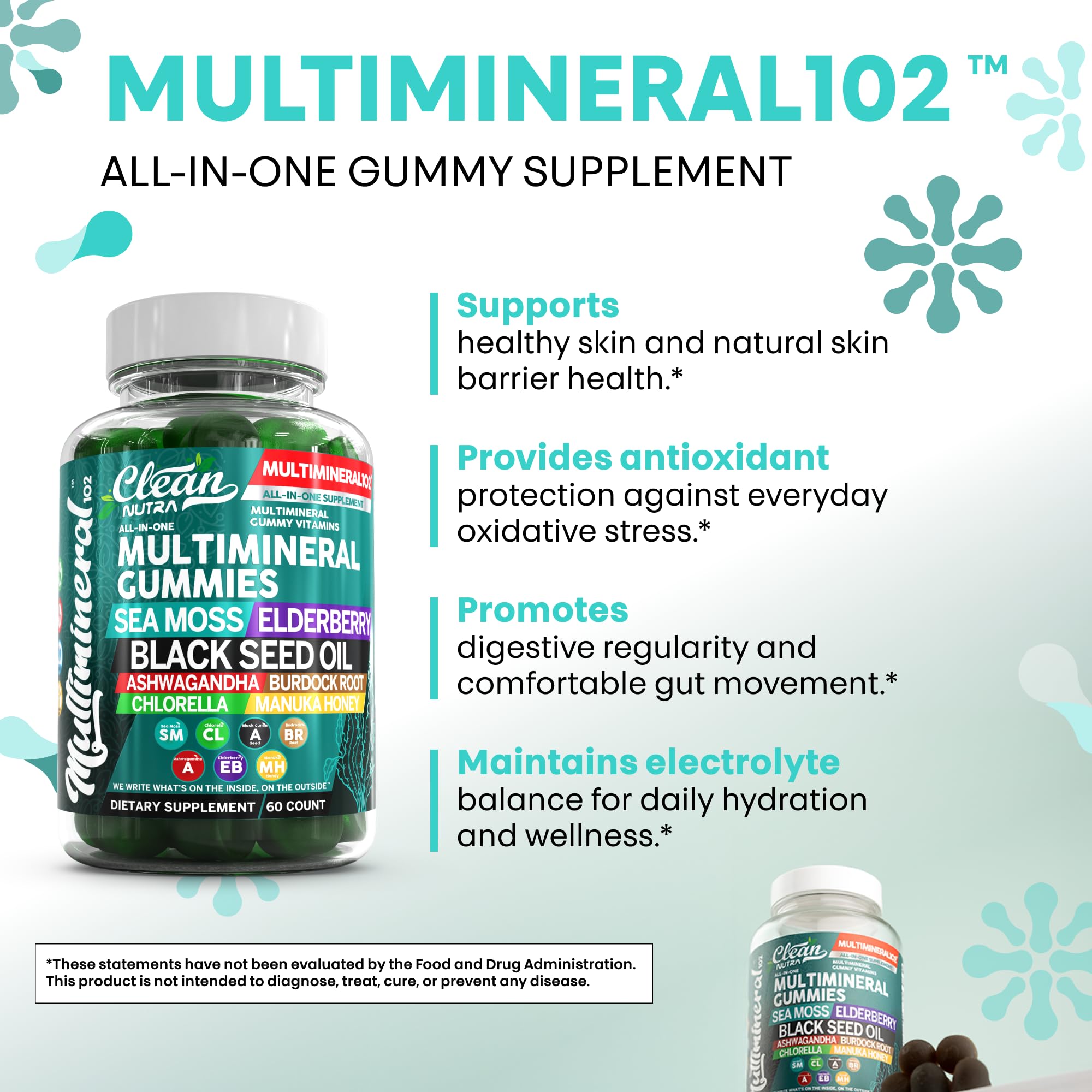Sea Moss Gummies | Clinically Tested - Black Seed Oil Ashwagandha Elderberry Burdock Root Chlorella Manuka Honey - Vegan Irish Sea Moss Gummy Vitamins for Adults Kids Men Women - Green Apple Flavor Clean NutraceuticalsBuy Supplements Australia