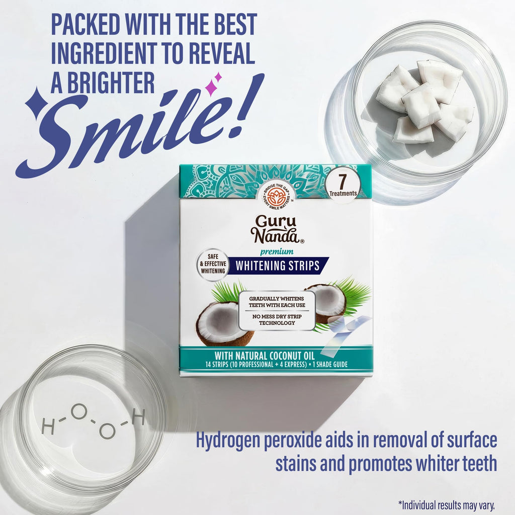 GuruNanda Teeth Whitening Strips Kit - 7-Day Treatment with Non-Slip, Dry Strip Technology
