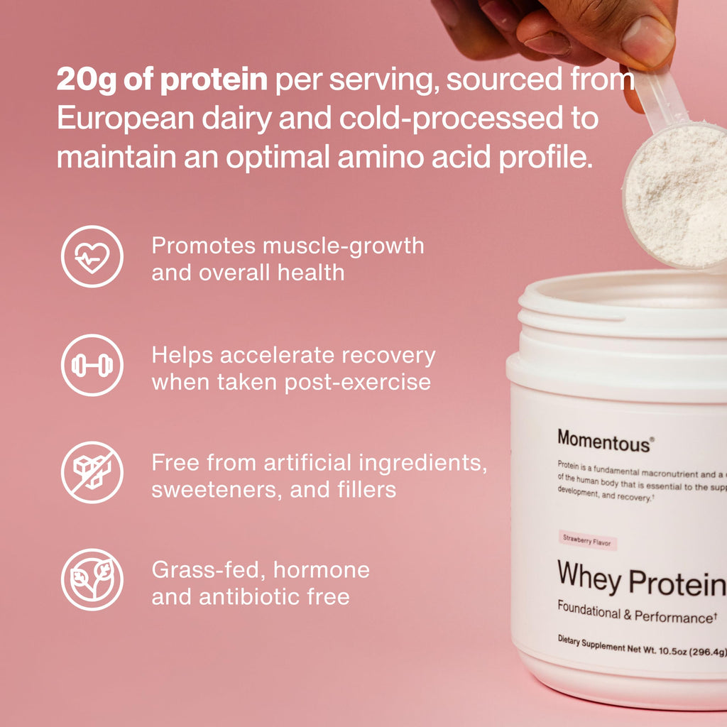 Momentous Essential Grass-Fed Whey Protein Powder - 20 g Whey Isolate Protein - NSF Certified for Sport - Gluten-Free - 12 Servings for Essential Everyday Use