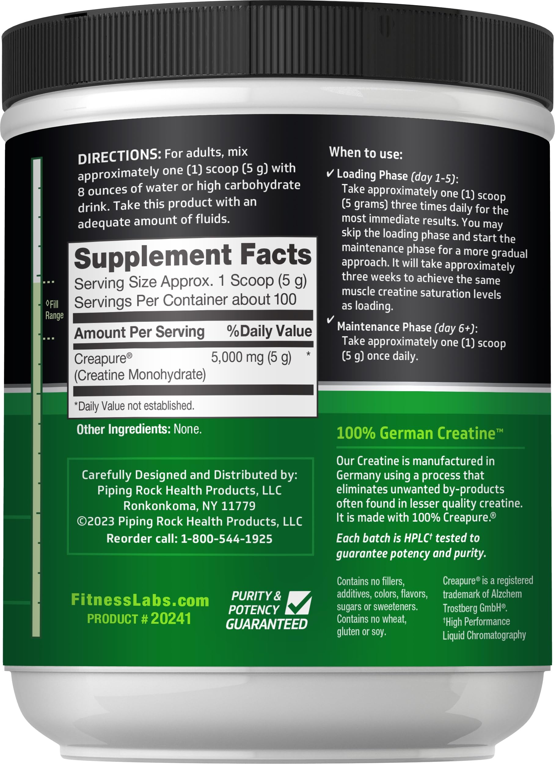 Fitness Labs German Creatine Monohydrate Powder | 500 Grams | Creapure Fitness Supplement | for Men & Women | Unflavored | 100 Servings
