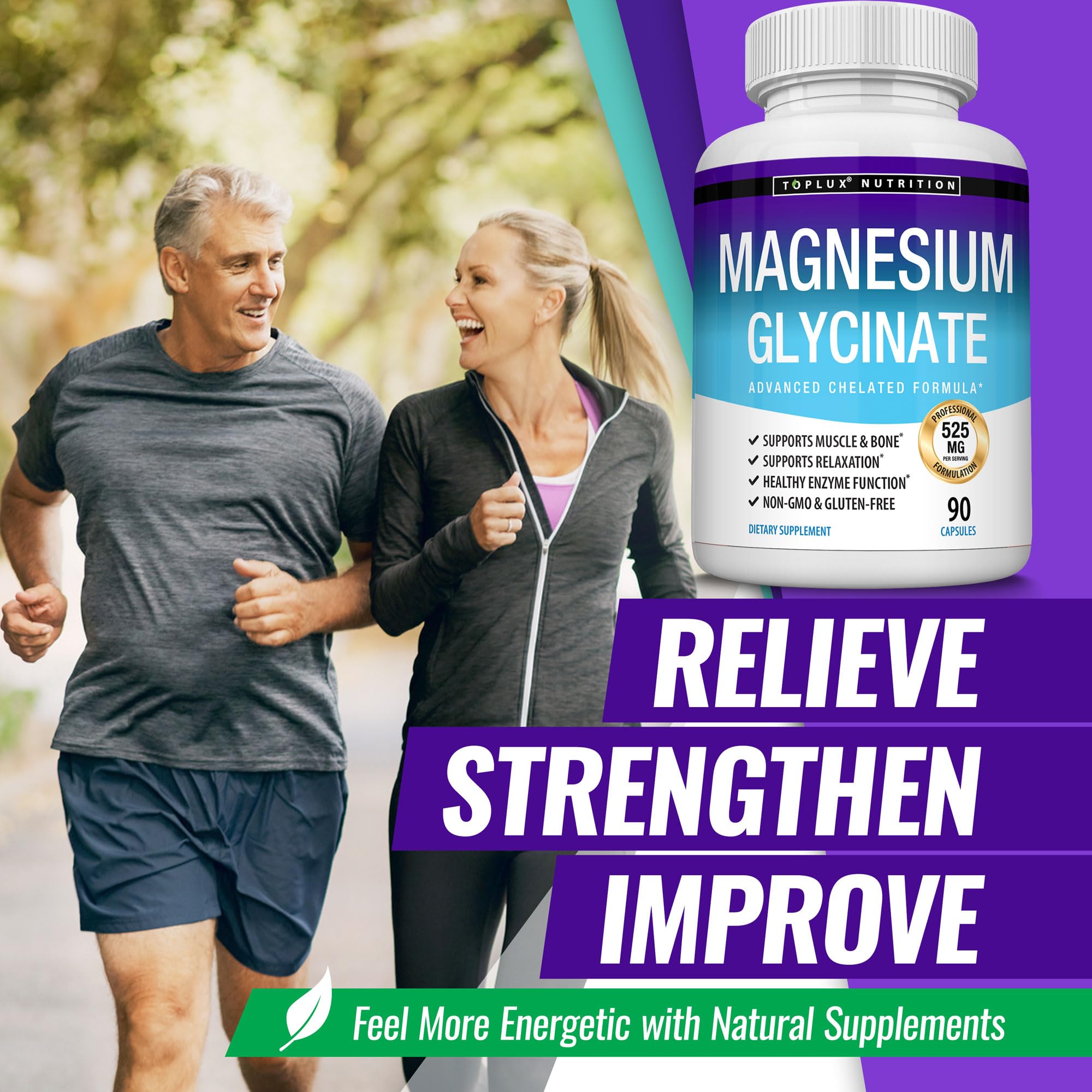 Magnesium Glycinate 525mg - High Absorption Chelated Magnesium Supplement Made with Pure Magnesium Glycinate - Supports Muscles, Sleep, Cramps, Recovery Bisglycinate Complex Vegan Non-GMO 90 Capsules Toplux buy supplements Au