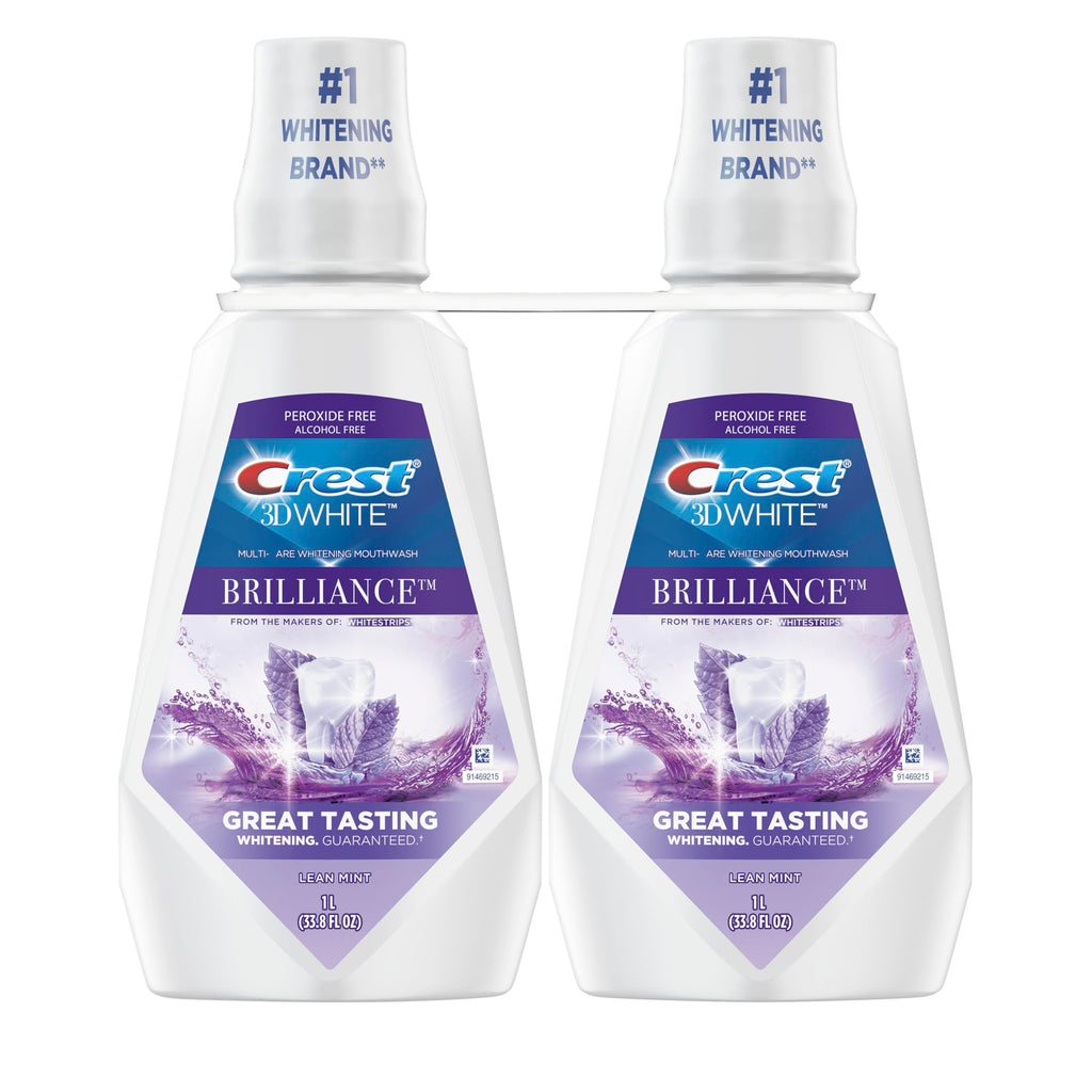 Crest 3D White Mouthwash, Teeth Whitening for Adults, 1L, 2 Pack, Alcohol Free Mouth Rinse, Breath Freshener, Antibacterial, Antiseptic,