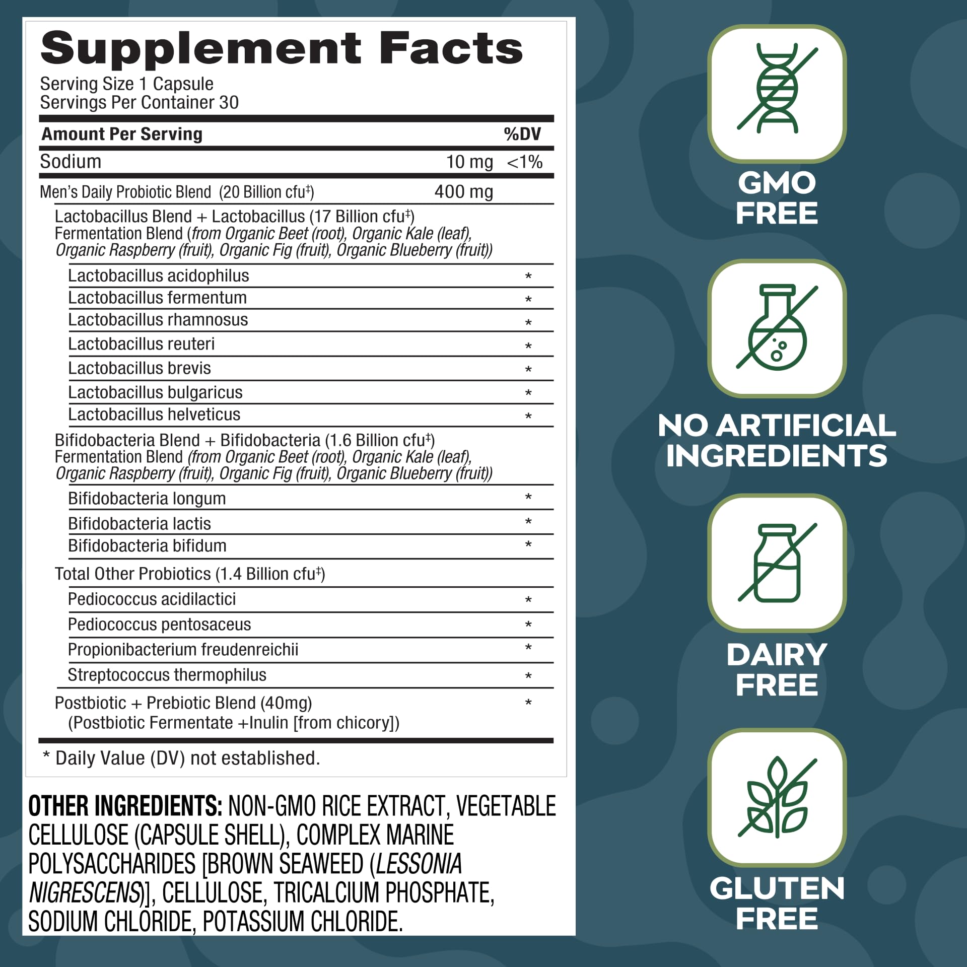 Social Naturals Men’s Probiotic | 20 Billion CFU | Prebiotic + Postbiotic Blend | Gut, Colon & Immune Support | Vegan | Shelf-Stable | 30 Capsules