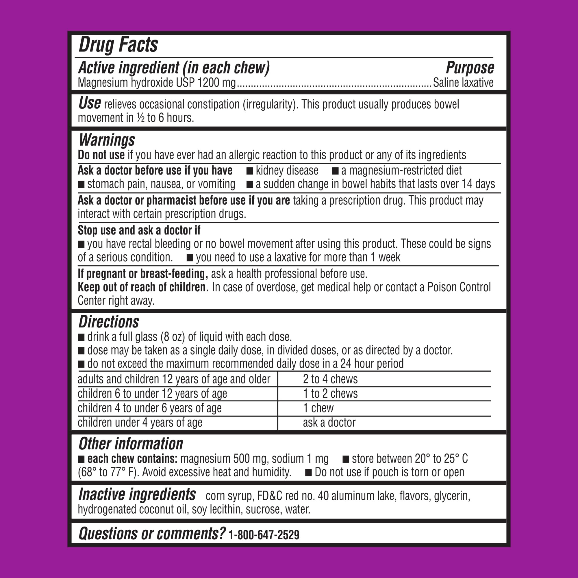 MiraFAST Soft Chews, from the Makers of MiraLAX, Gentle Constipation Relief, Fast Acting, Stimulant Free Saline Laxative, Magnesium Hydroxide, Blueberry & Raspberry Flavor, 60ct