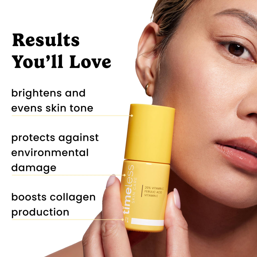 Timeless Skin Care Vitamin C Serum with Vitamin E & Ferulic Acid - Brightening Serum - for Oily & Dry Skin - Fragrance-Free - 1 oz