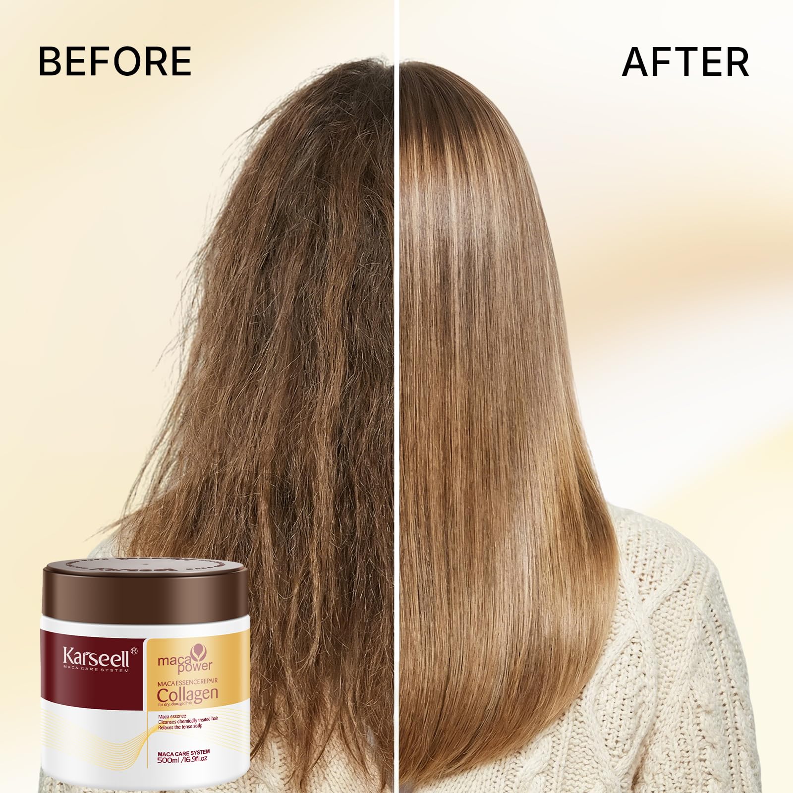 Karseell Collagen Hair Treatment Deep Repair Conditioning Argan Oil Collagen Hair Mask Essence for Dry Damaged Hair All Hair Types 16.90 oz 500ml