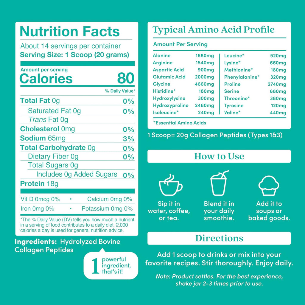Further Food Unflavored Collagen Peptides Powder - 100% Grass-Fed, Hydrolyzed Type 1 & 3, 20g of Collagen per Serving