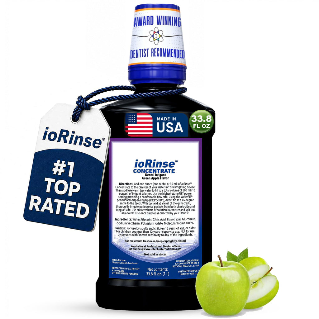 ioRinse Concentrated Irrigant with Active Molecular Iodine, Alcohol-Free Dental Irrigant, for use with Waterpik Water Flossers