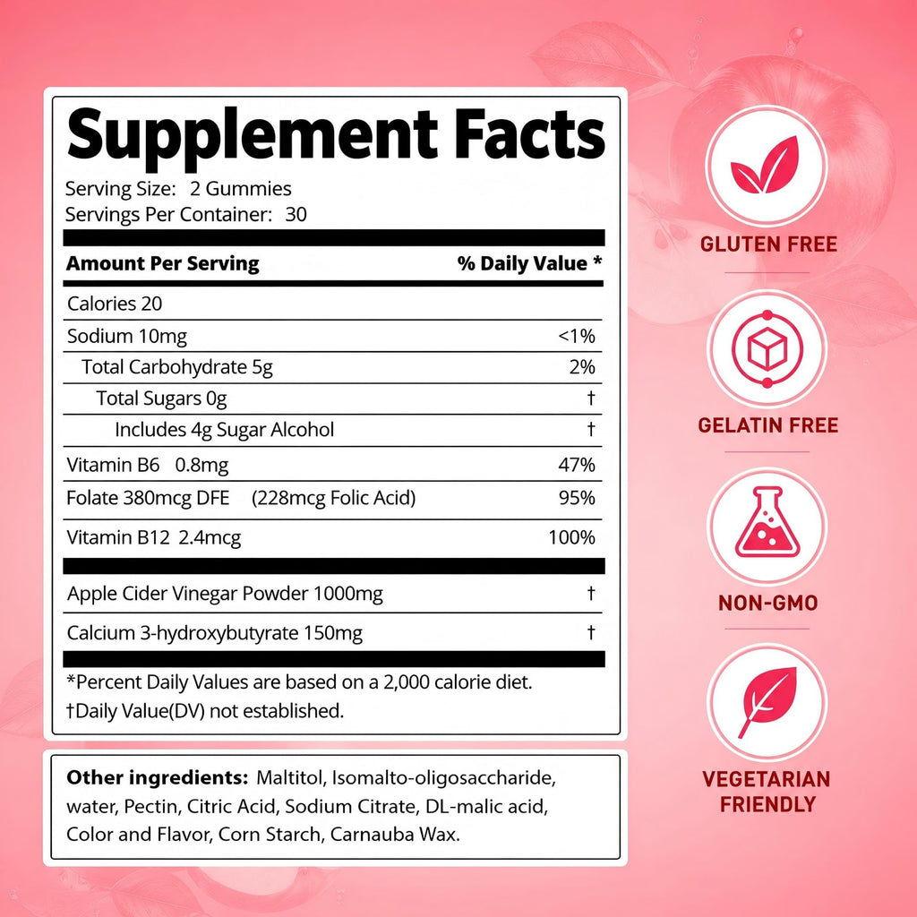 DREAVIO 1000mg Sugar Free Apple Cider Vinegar Gummies | 120 Count Keto ACV Gummies, Vegan Apple Cider Vinegar