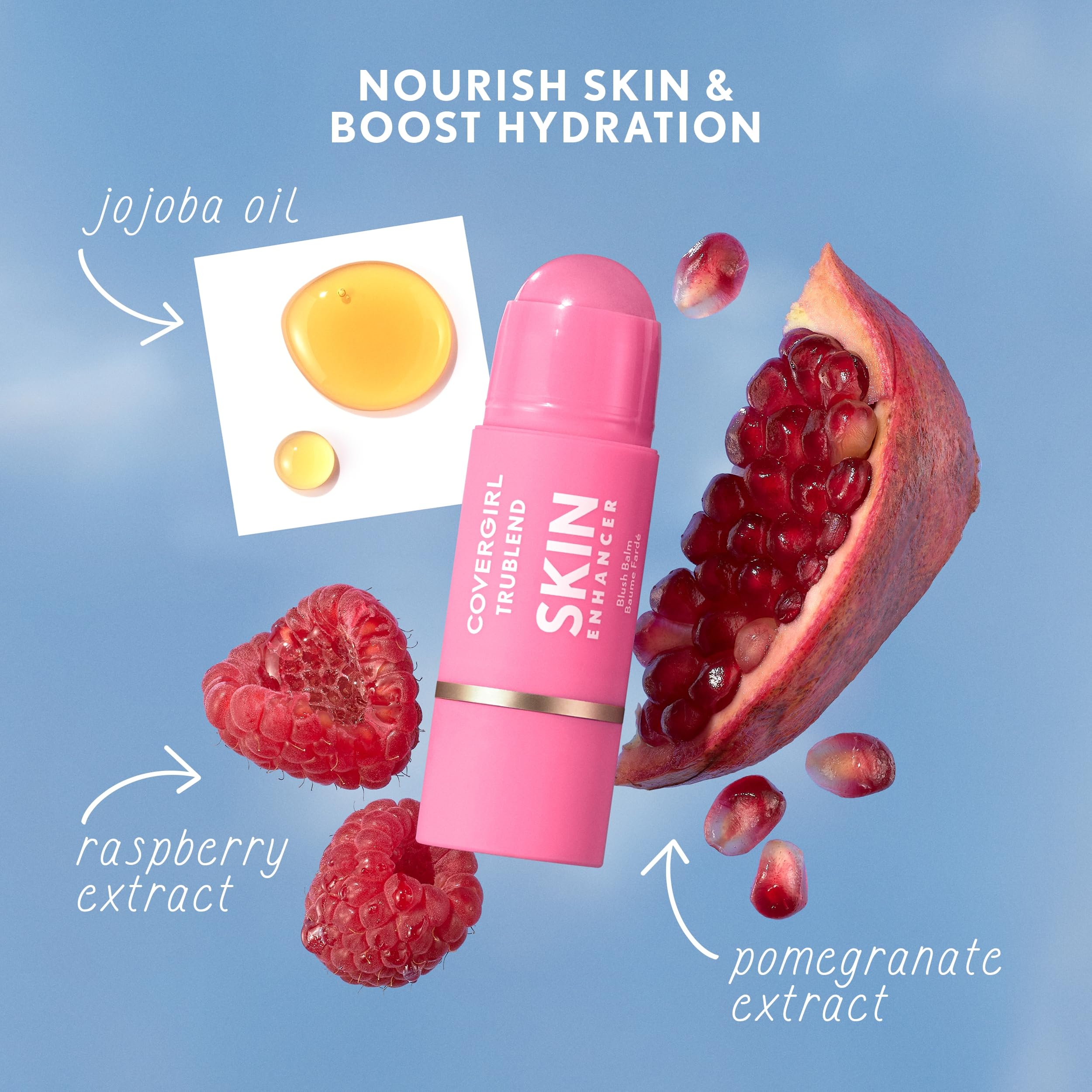 COVERGIRL Trublend Skin Enhancer Blush Balm Stick, Vegan Formula, Easy to Use, Glides on Effortlessly, Non-Greasy, Doesn't Crease - 225 Candied Strawberry (Bright Red)