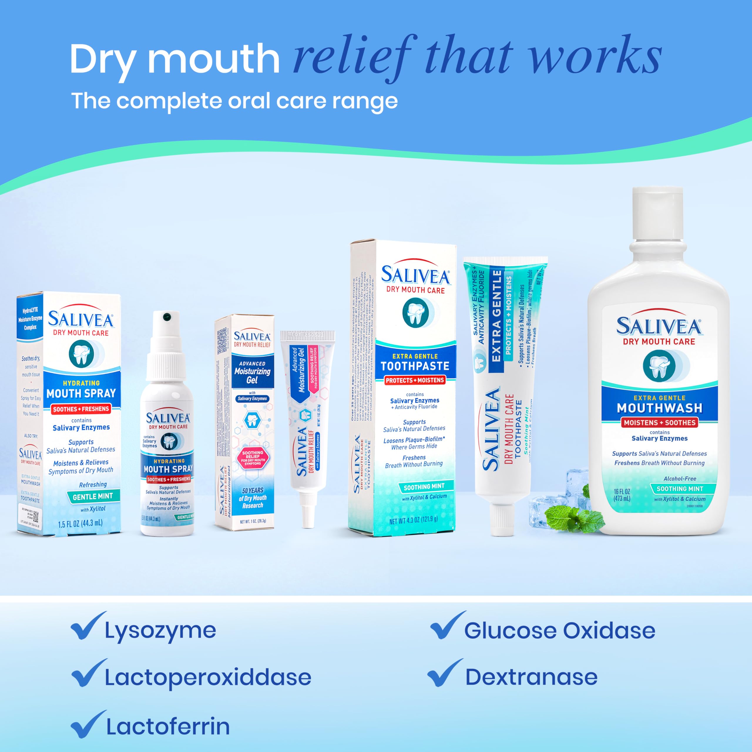 SALIVEA Dry Mouth Toothpaste (2 Pack) — 4.3 oz Each, Anticavity Fluoride, Natural Salivary Enzymes, Xylitol & Calcium, SLS-Free,