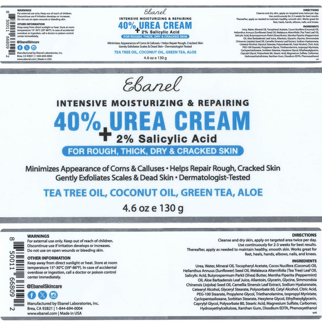 Ebanel Bundle of 40% Urea Cream 4.6 Oz, and Exfoliating Face Scrub Peeling Gel 4.12 Oz