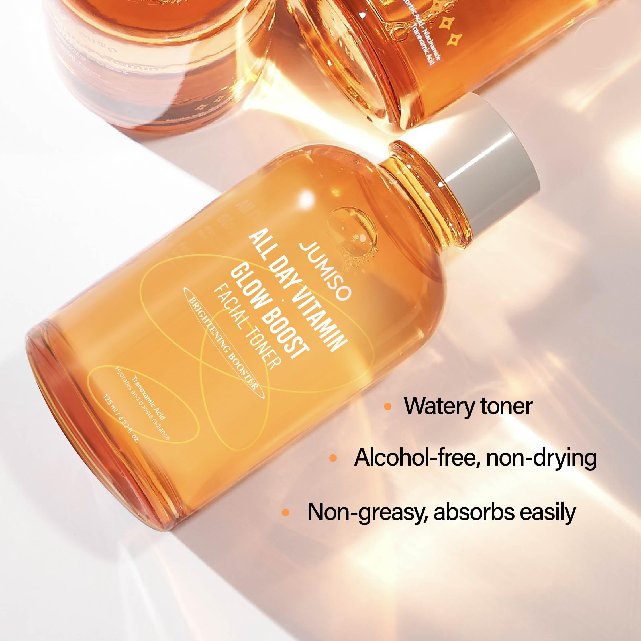 JUMISO All Day Vitamin Glow Boost Facial Toner, Vitamin Daily Toner, Vitamin B,C Toner, Skin Brightening Hydrating, Glowing Toner, Naturally Radiant&Plump Skin, EO&Fragrance Free, 125ml 4.22 FL.OZ