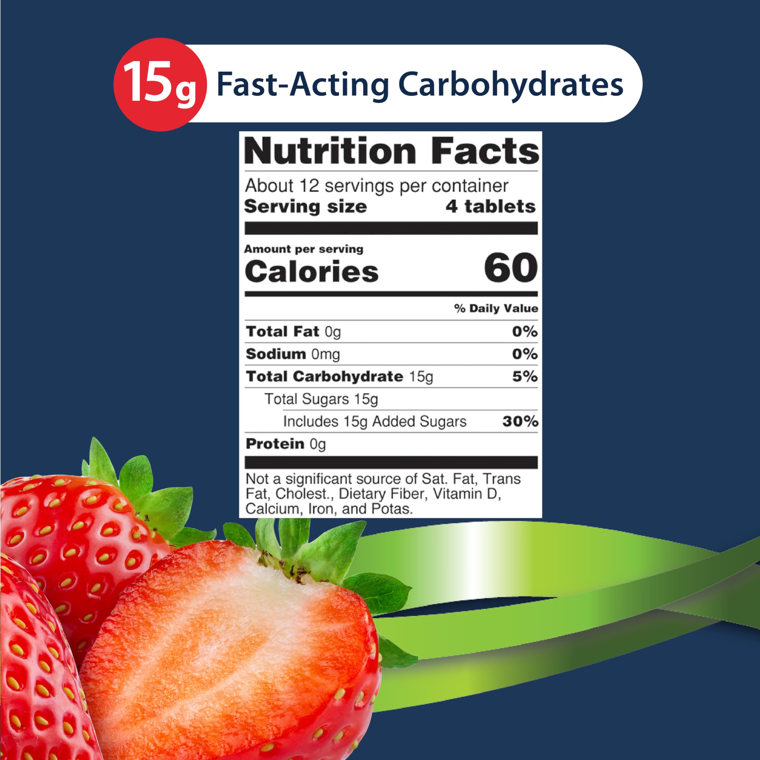TRUEplus Glucose Tablets, Chewable, Strawberry Flavor, 15g Fast-Acting Carbohydrates, Fat Free, Gluten Free, Boost Energy, 50 Count (Pack of 2)