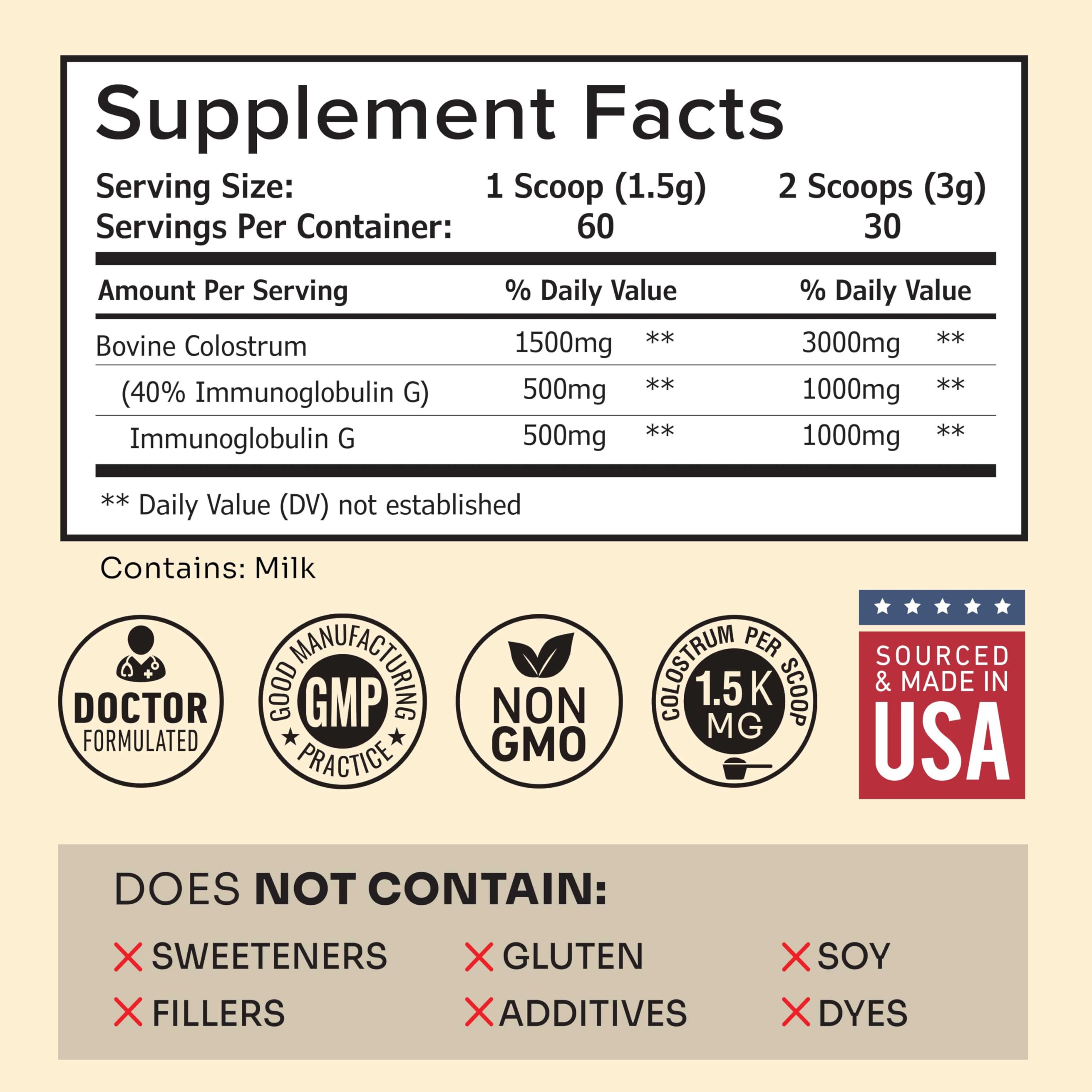 Premium Colostrum Supplement Highest IgG for Gut Health, Immune Support & Recovery Superfood, Anti-Age - Pure Grass-Fed Bovine Colostrum Powder