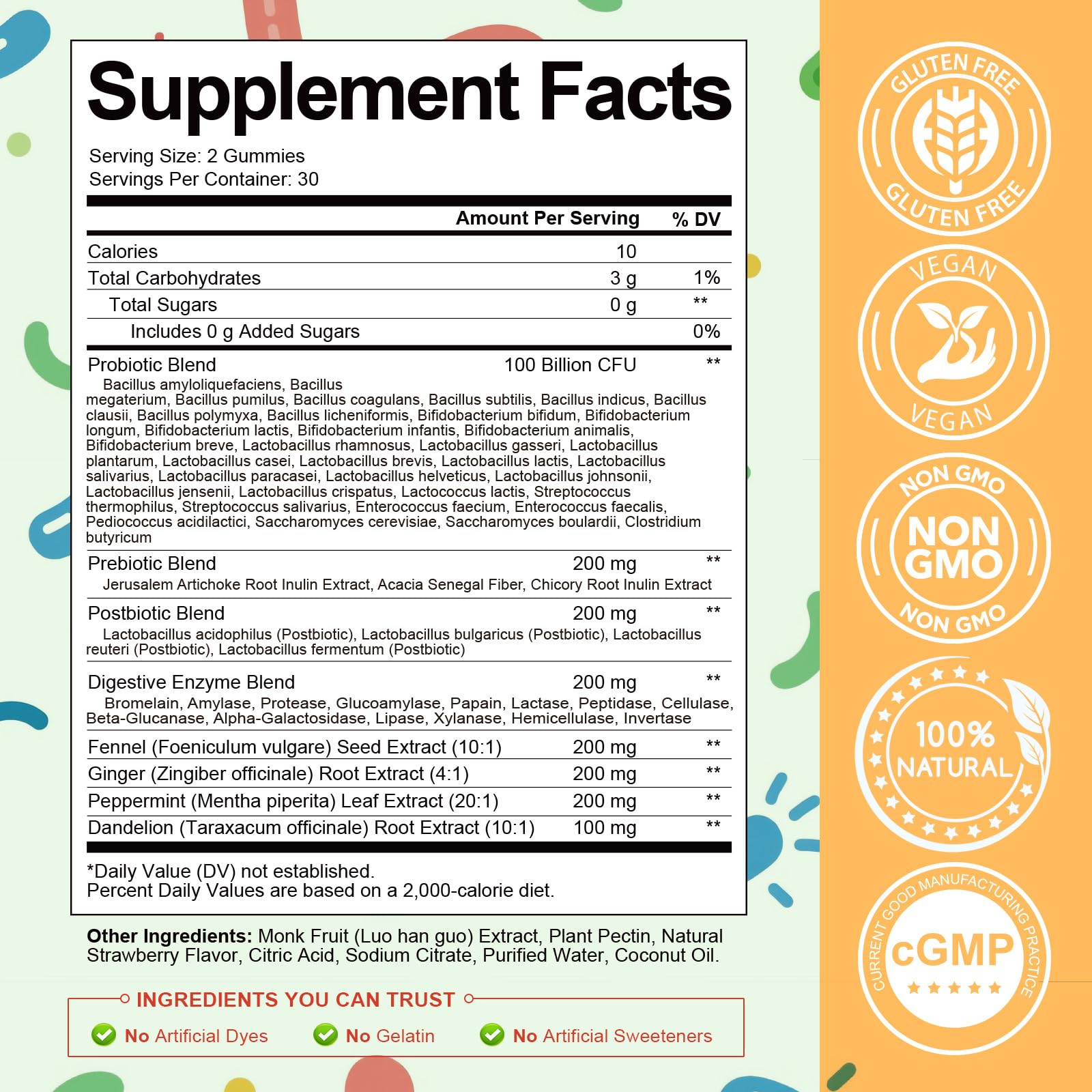 (2 Packs) Totaria Sugar Free 5-in-1 Probiotic Prebiotic Postbiotic Gummy, Probiotics for Women Men with Digestive Enzymes, Peppermint, Complete Immune, Gut & Digestive Support, Vegan Strawberry Flavor