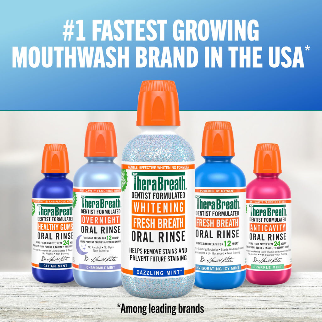TheraBreath Whitening Mouthwash, Dazzling Mint, Dentist Formulated, 1 Liter