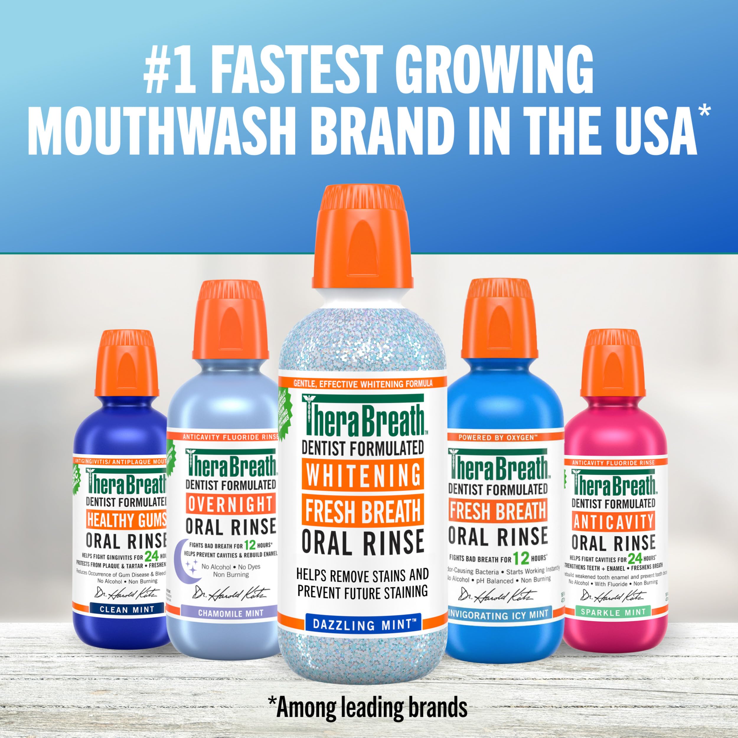 TheraBreath Whitening Mouthwash, Dazzling Mint, Dentist Formulated, 1 Liter