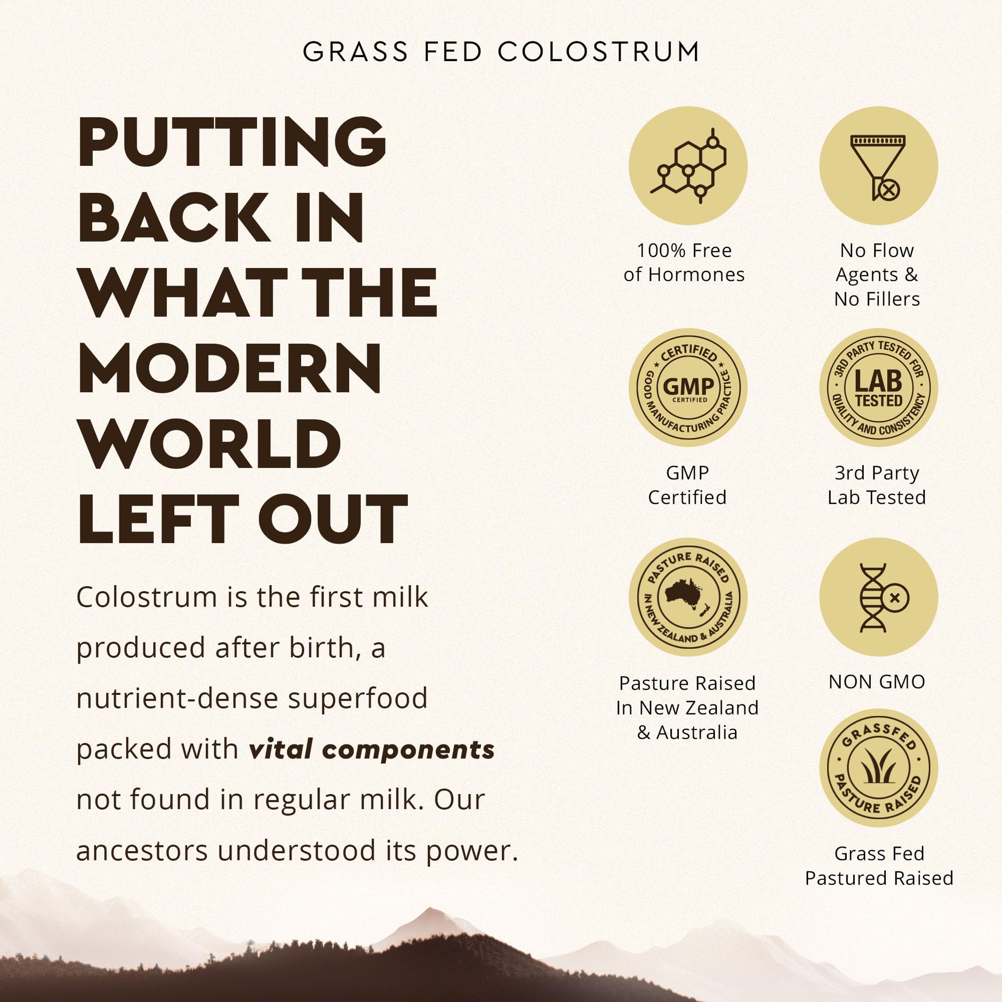 Ancestral Supplements Grass Fed Beef Colostrum Supplement, 3000 mg, Offers Immune Support and Promotes Gut Health, Athletic Performance, Healthy Iron Levels