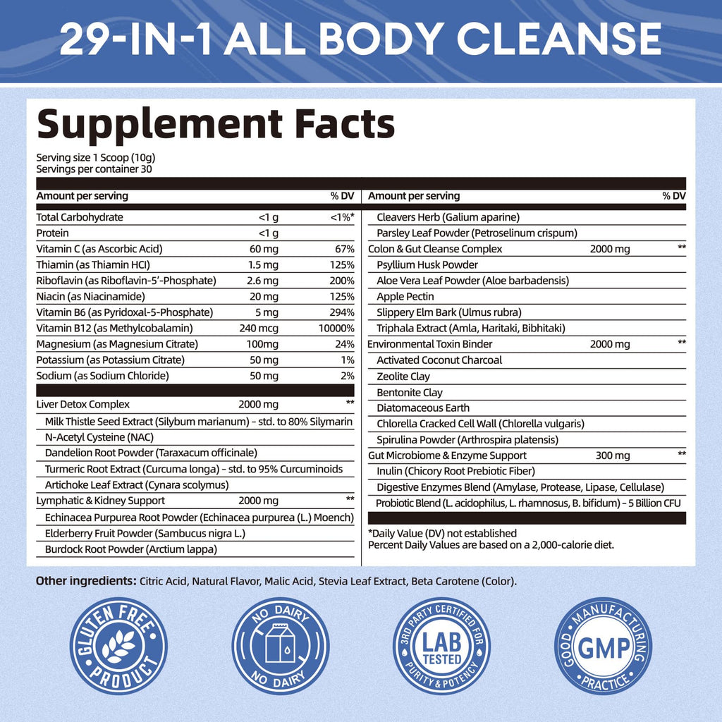 29-in-1 Full Spectrum Detox Powder | 5-Step Total-Body Reset for Liver, Lymphatic, Colon & Gut Support | Potent Earthy Taste
