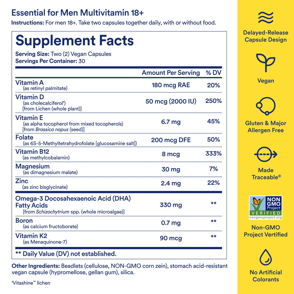 Ritual Men’s 18+ Daily Multivitamin - Key Essential Vitamins and Minerals to Support Energy, Muscle, Heart, Brain Health* - Including Zinc, D3, B12, A, K2 - Vegan - Mint - 60 Capsules - 30 Servings Ritual buy supplements Au
