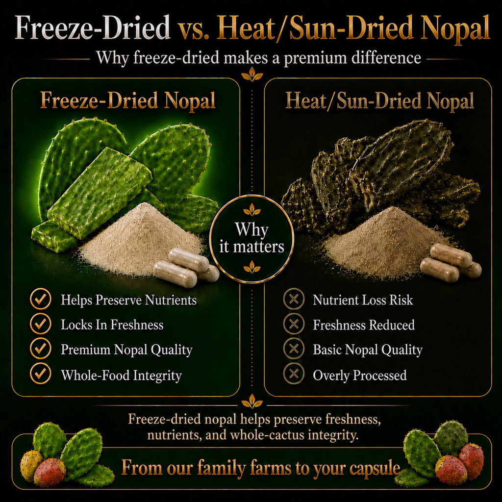 Natural Home Cures Premium Freeze-Dried Nopal Cactus Capsules, Mountain-Grown in Mexico, Whole Prickly Pear Cactus Powder Supplement, No Fillers