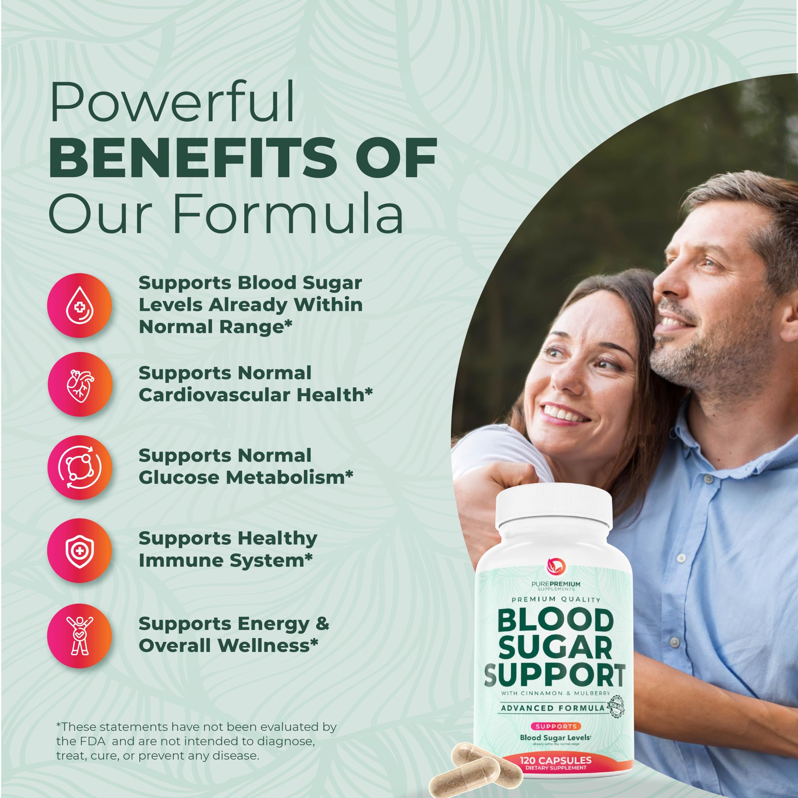 PurePremium Normal Blood Sugar Support Supplement - 20 Active Ingredients Complex to Support Blood Sugar Levels Already in The Normal Range - with Cinnamon