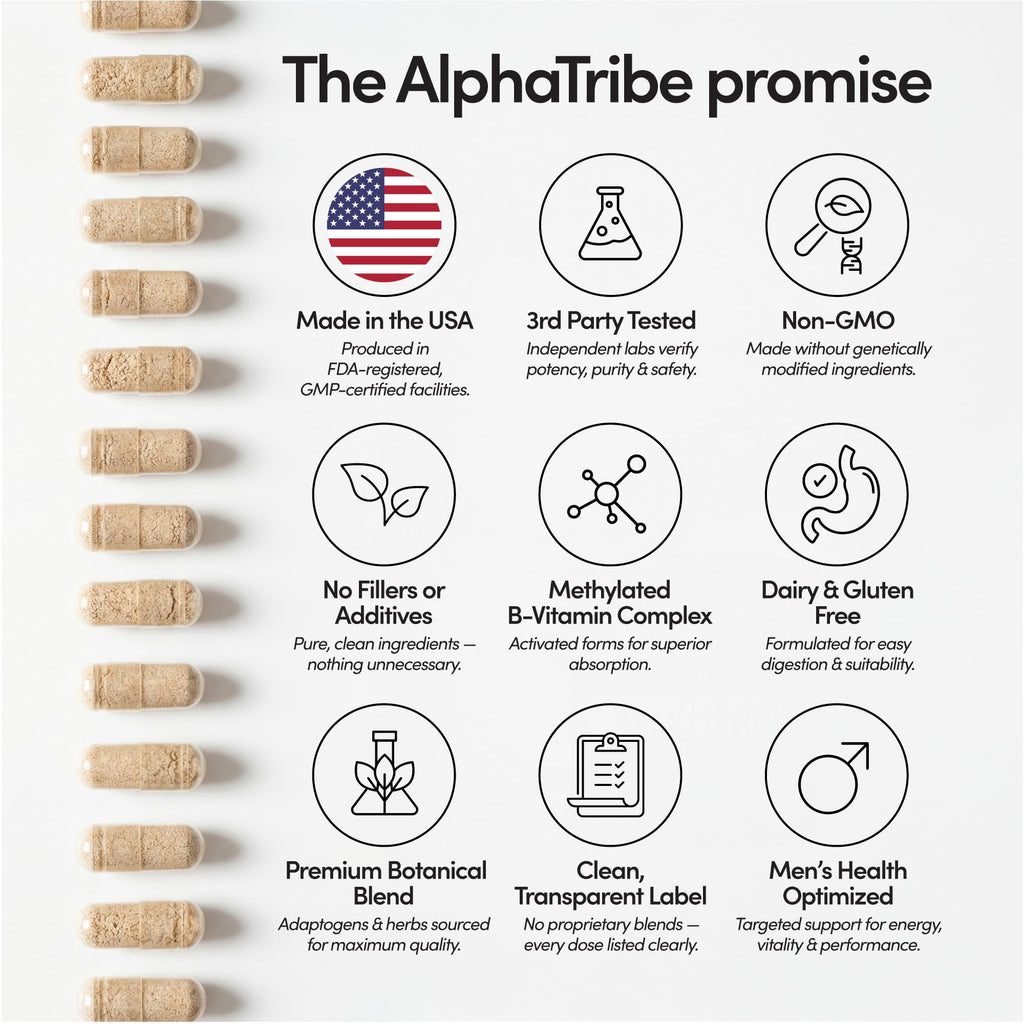 Alpha Tribe Multivitamin for Men & Organizer w/Seamoss Black Seed Oil Ashwagandha Burdock Root Turmeric Bladderwrack Vitamin C | Daily Men's Vitamins & Minerals Supplement | 60 Count Alpha TribeBuy Supplements Australia