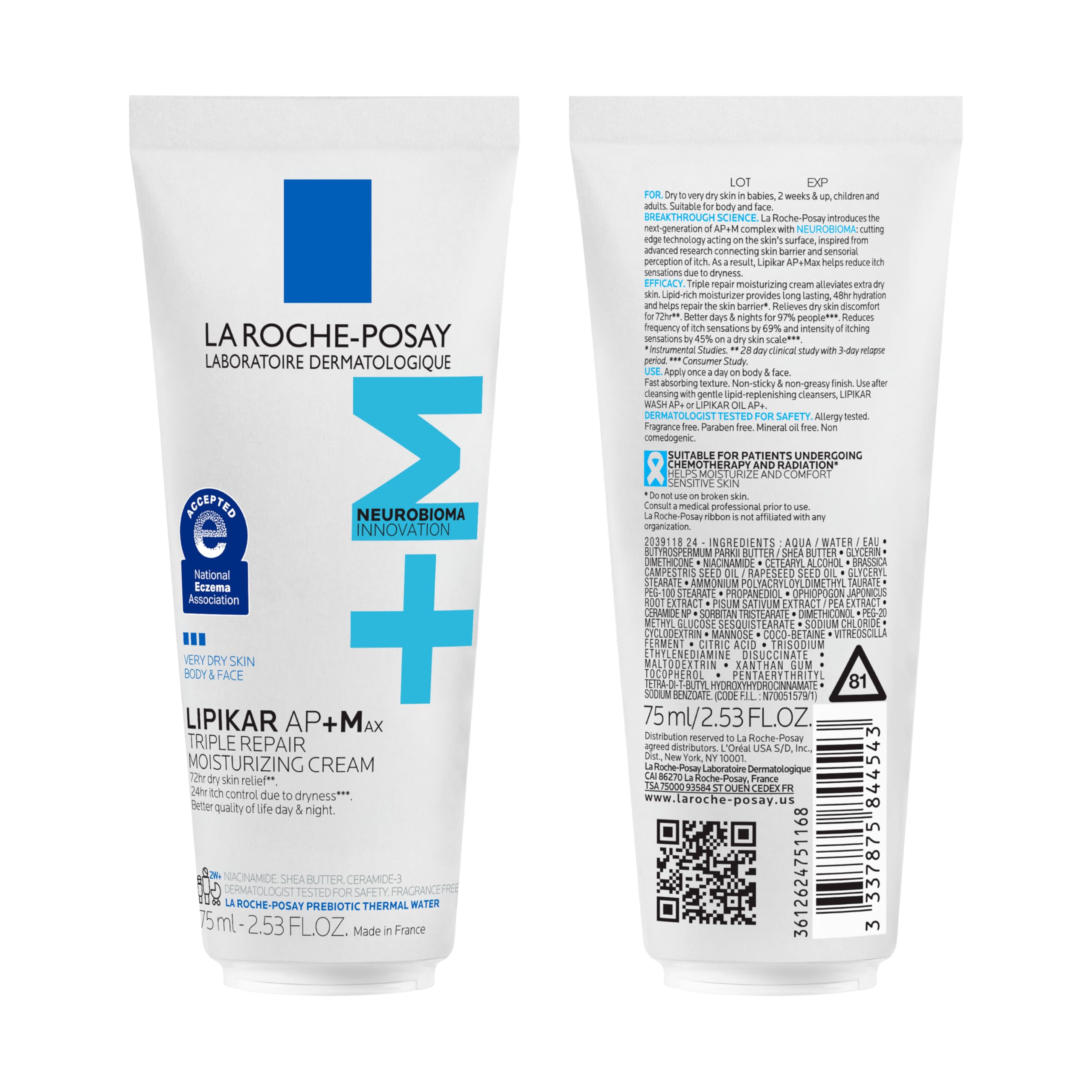 La Roche-Posay Lipikar AP+MAX Triple Repair Moisturizing Body Cream | Face & Body Lotion for Dry Skin with Shea Butter & Niacinamide | Gentle Moisturizer for Very Dry