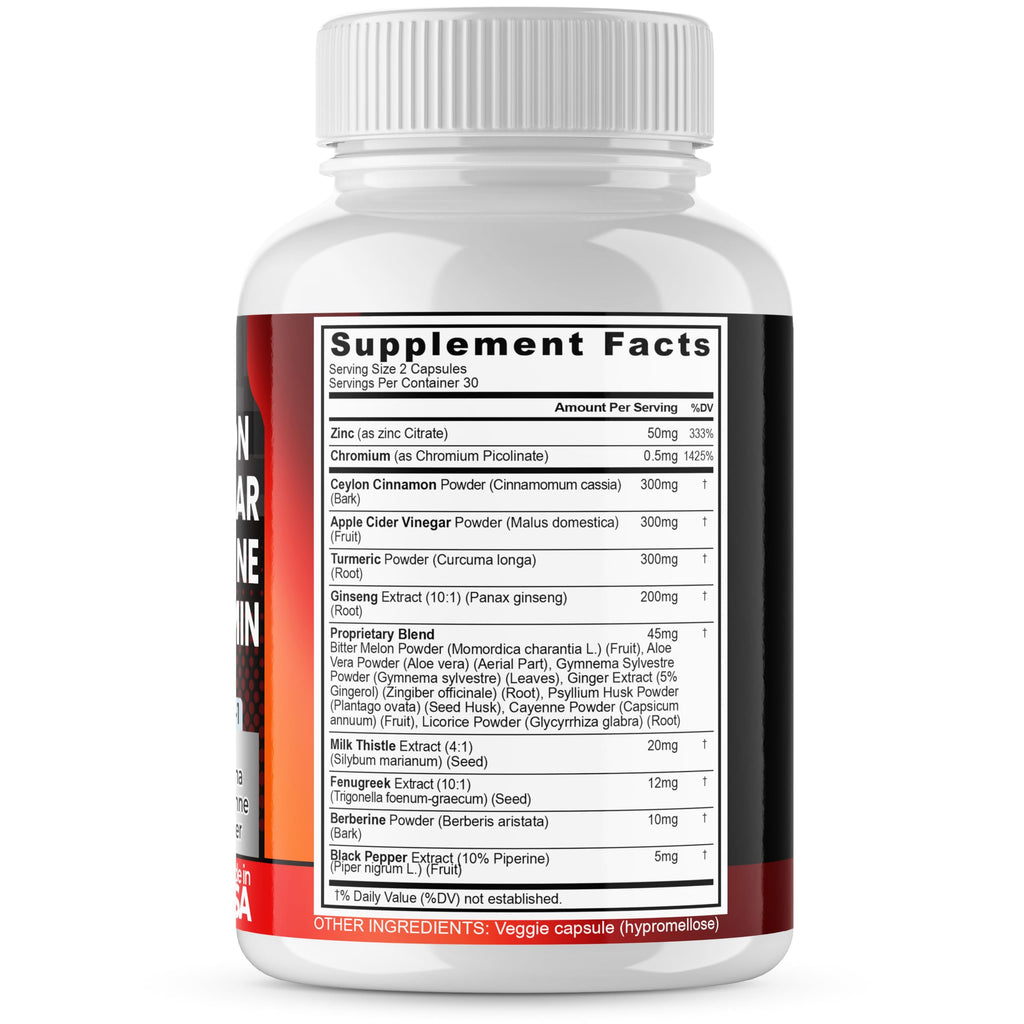 Ceylon Cinnamon, Apple Cider Vinegar, Turmeric - Gluco Health Support - Panax Ginseng, Berberine, Bitter Melon Milk Thistle Fenugreek -