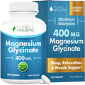 Supplement bottle and packaging of Purely Holistic Magnesium Glycinate 400 mg with blue and white design.