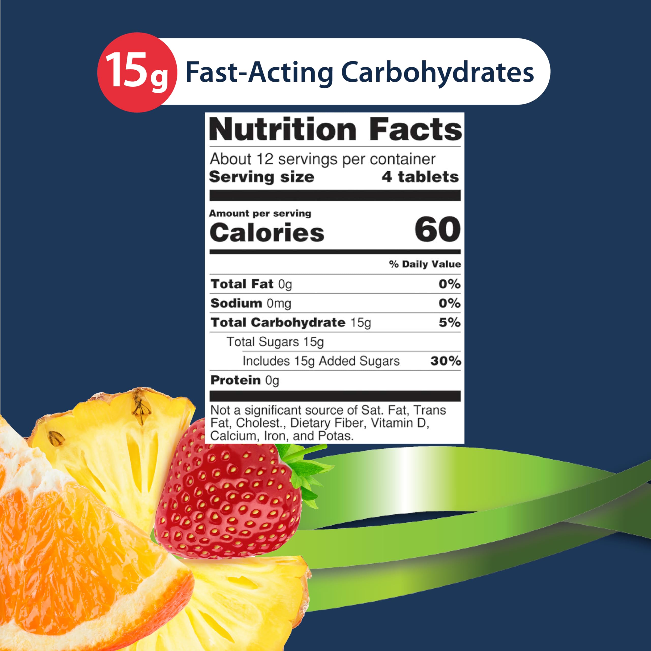TRUEplus Glucose Tablets, Chewable, Tropical Fruit Flavor, 15g Fast-Acting Carbohydrates, Fat Free, Gluten Free, Boost Energy, 50 Count, 3 Bottles