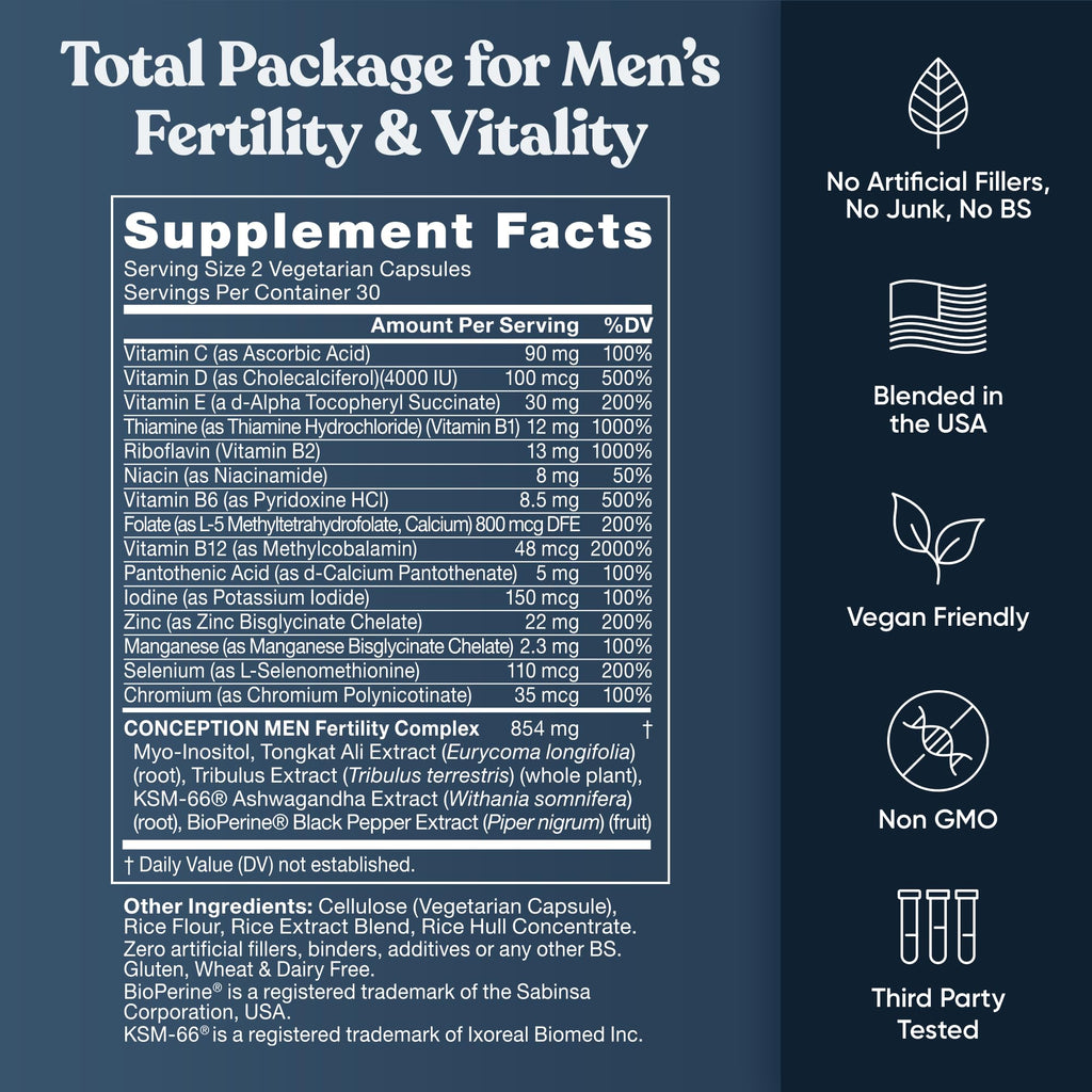 Eu Natural Conception for Him - Male Fertility Supplements with Ashwagandha, Folate & Zinc - Sperm Count, Motility & Strength Support - Fertility Support for Men, 60 Vegetarian Capsules Eu NaturalBuy Supplements Australia
