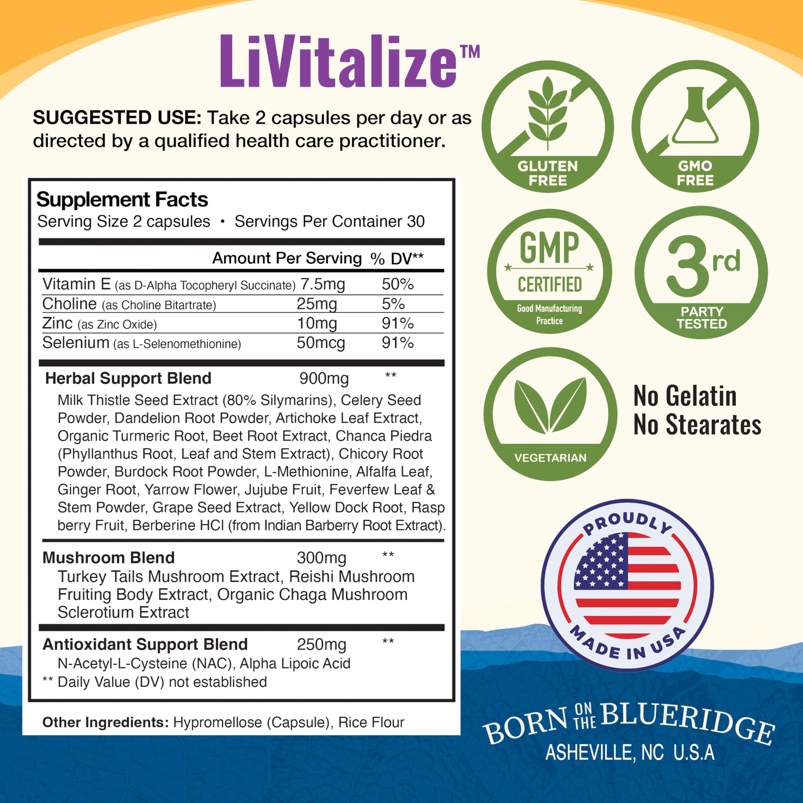 LiVitalize 28-in-1 Liver Health Support with Milk Thistle – Liver Cleanse & Detox Supplement - Dandelion NAC Alpha Lipoic Acid Artichoke Reishi Chaga Turkey