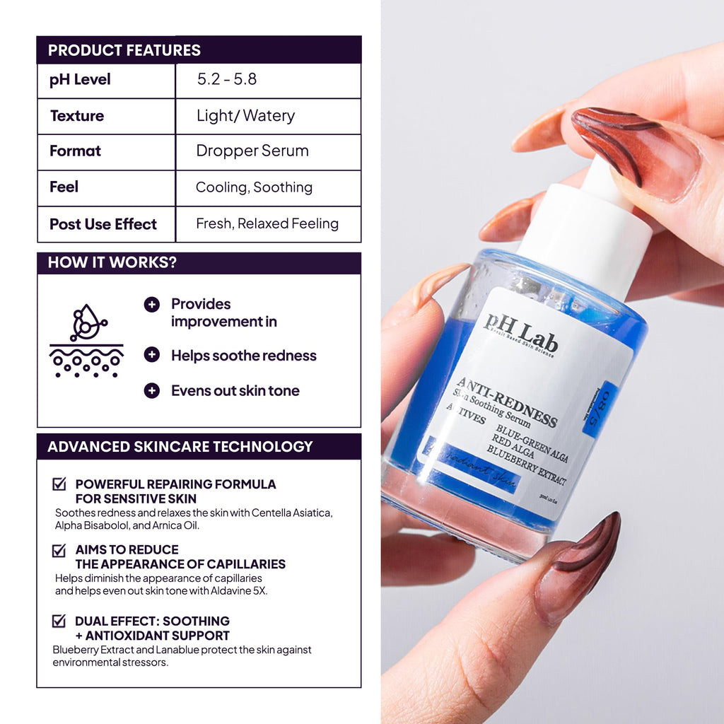 PhLab Anti Redness Serum, Reduces Capillary Cracks Appearance, Evens Skin Tone, Skin Soothing and Redness Reform Serum, 1.01 Fl Oz (Pack of 2)