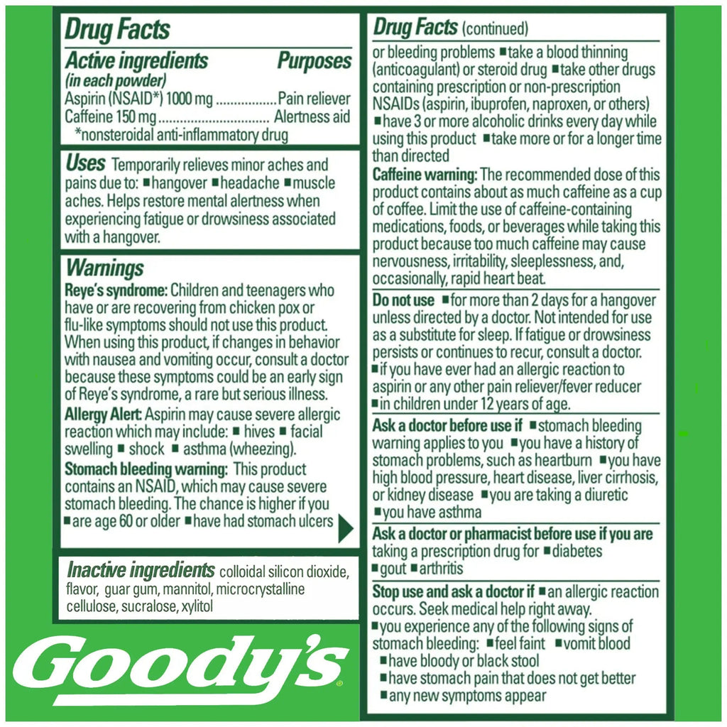 Goody's Hangover Relief Powder, Dual Action Fast Headache Pain Relief with Aspirin and Caffeine, Berry Citrus Flavor, 4 Powder Sticks, 6 Pack Goody'sBuy Supplements Australia