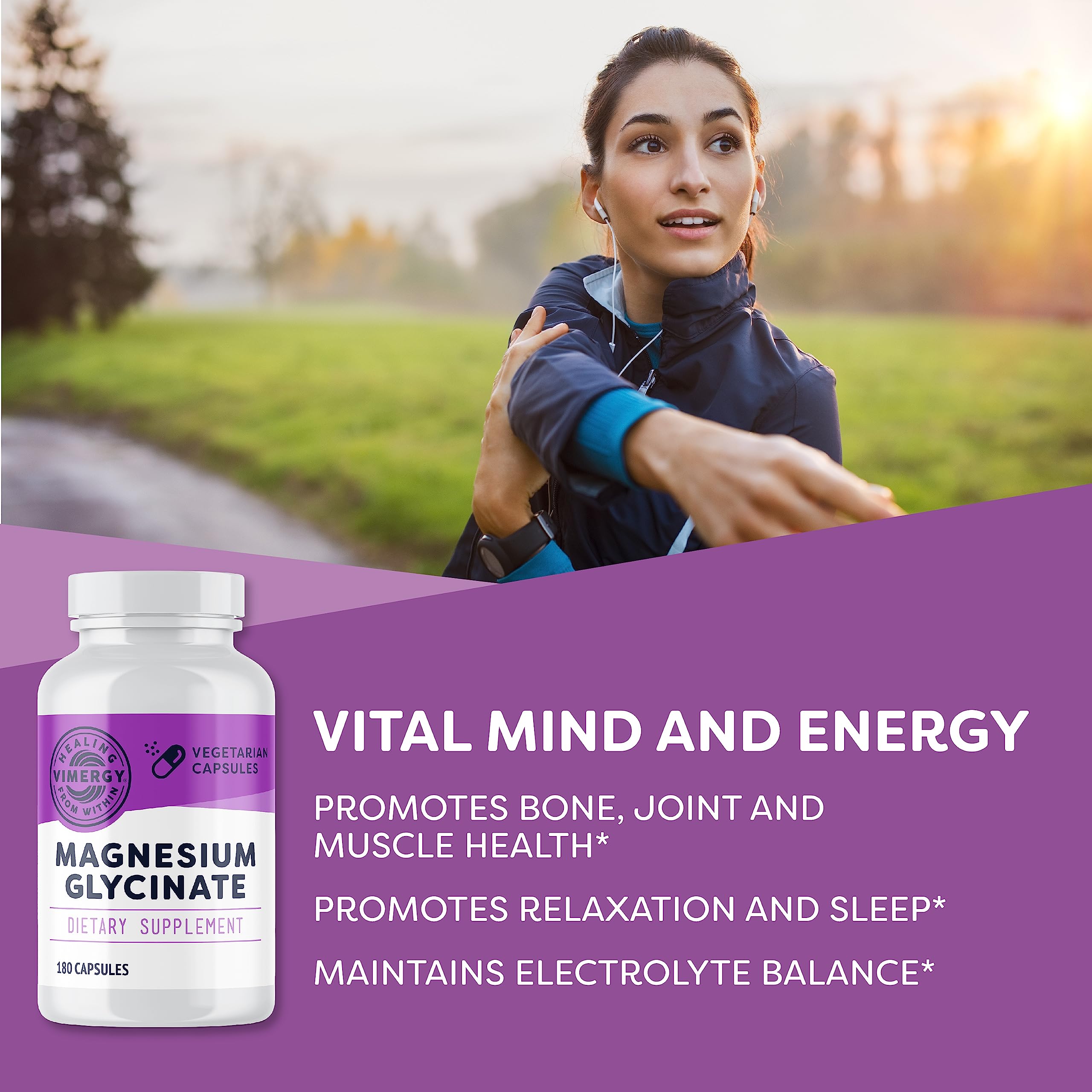 VIMERGY Magnesium Glycinate – Stress Support – Chelated to Avoid Tummy Upset*– Promotes Heart Health & Energy*– Kosher, Vegan Gluten-Free – 180 Caps VimergyBuy Supplements Australia