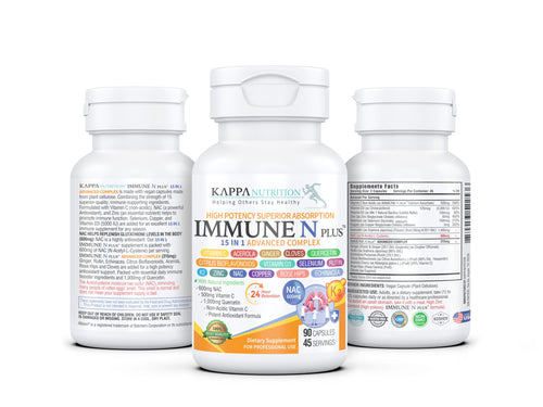 (90 Capsules), NAC 600mg, Quercetin 1,000mg, Vitamin C 500mg, Zinc 50mg, Vitamin D3 5,000iu, Selenium, Copper, Acerola, Ginger, Rutin, Citrus Bioflavonoids, Rose Hips, Echinacea, Immune N Plus 15 in 1 KAPPA NUTRITION buy supplements Au