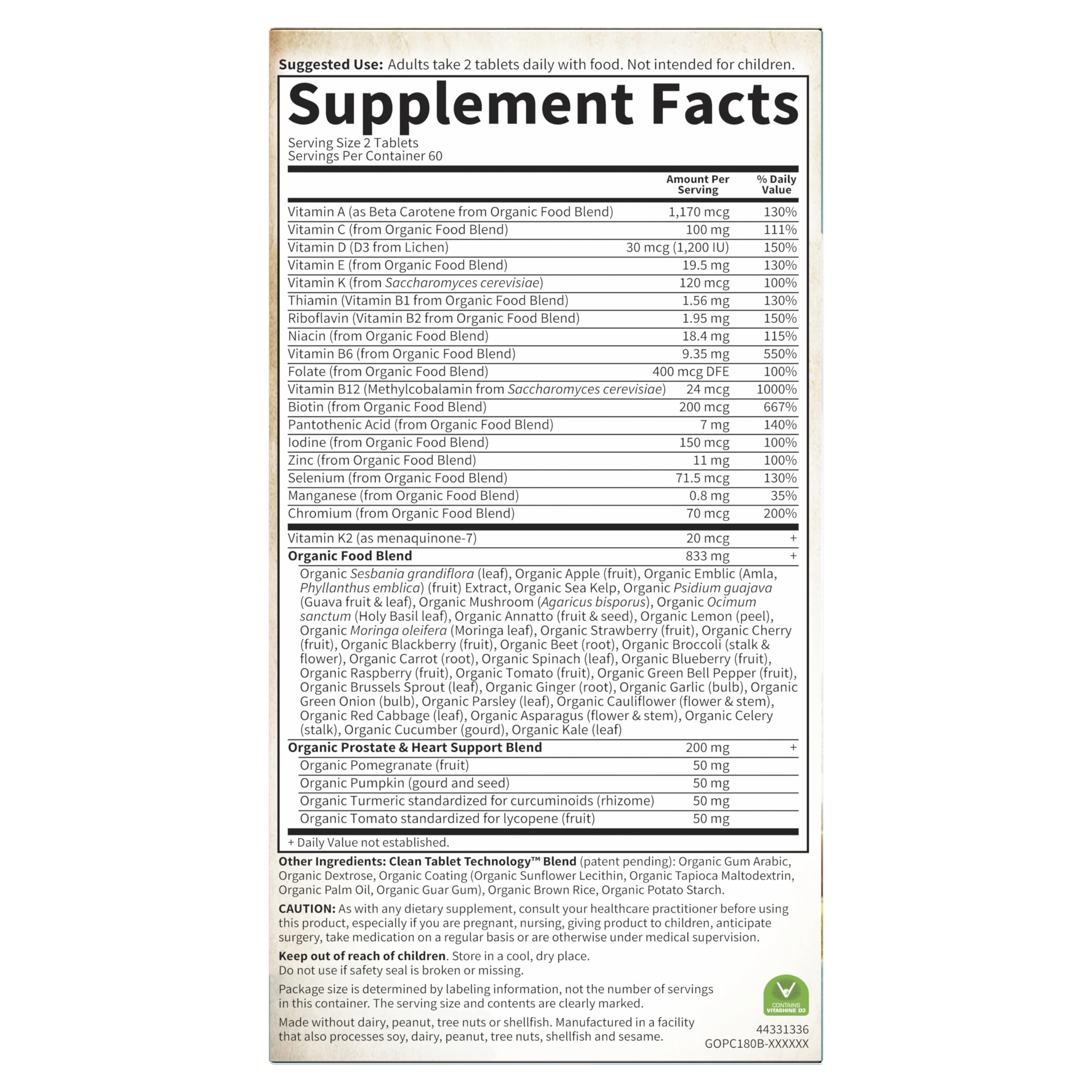 Garden of Life Organics Men's 40+ Multivitamin with Prostate Support, B12 & Vitamins – Vegan Daily Whole Food Multivitamin, Non-GMO, Certified Organic, 120 Tablets Garden of LifeBuy Supplements Australia