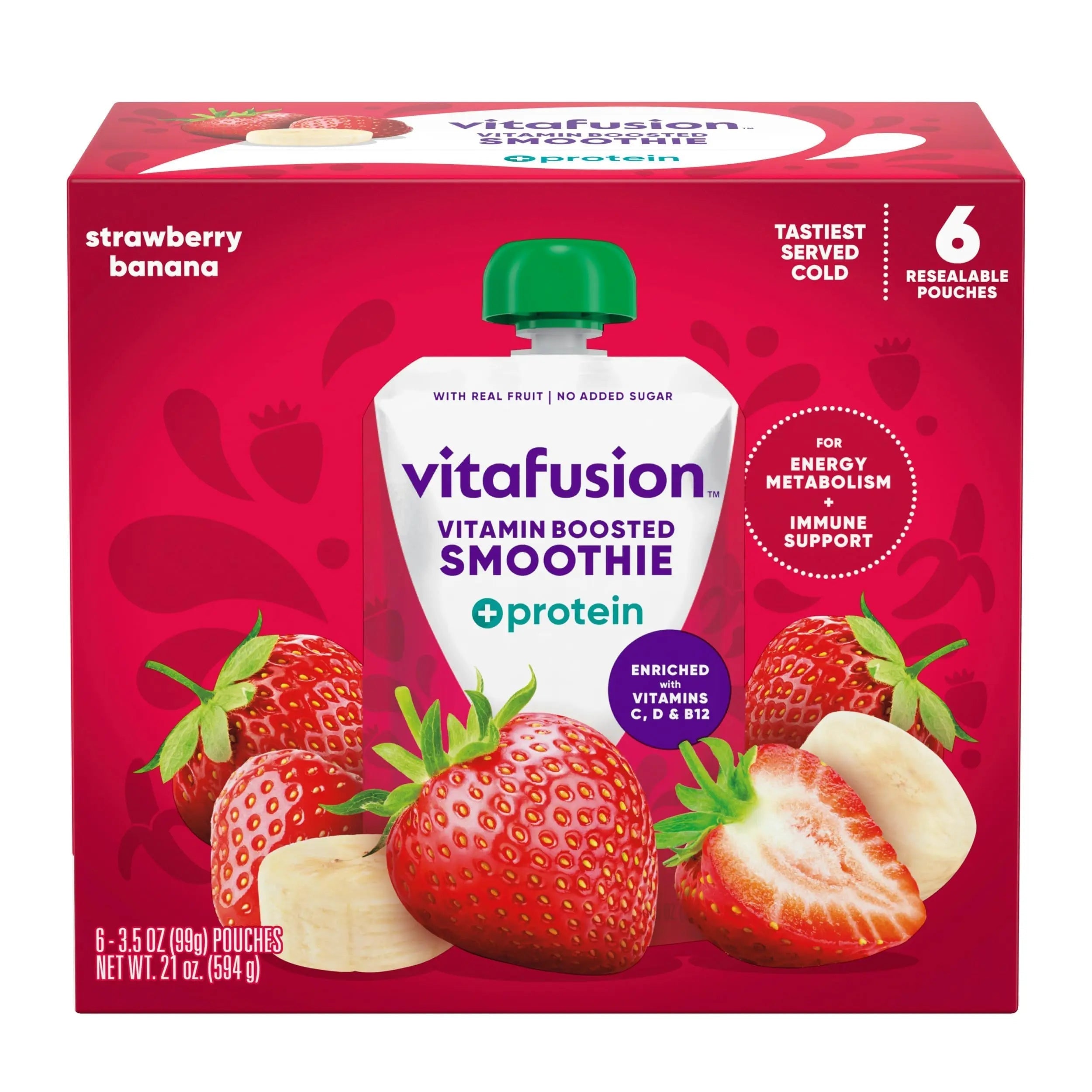 vitafusion Vitamin-Boosted Smoothie +Protein for Energy Metabolism and Immune Support, Strawberry Banana Flavor Excellent Source Vitafusion