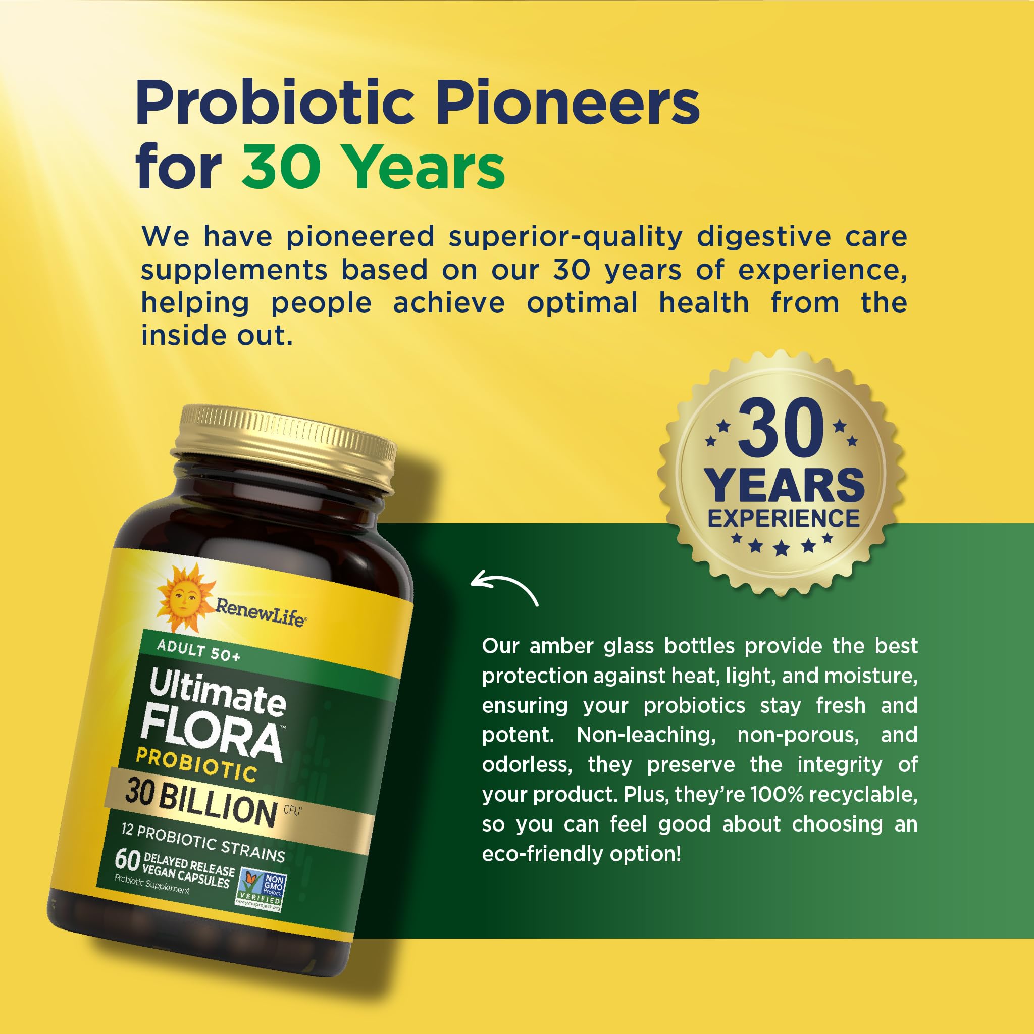 Renew Life Probiotic Adult 50 Plus Probiotic Capsules, Daily Supplement Supports Urinary, Digestive and Immune Health, L. Rhamnosus GG, Dairy