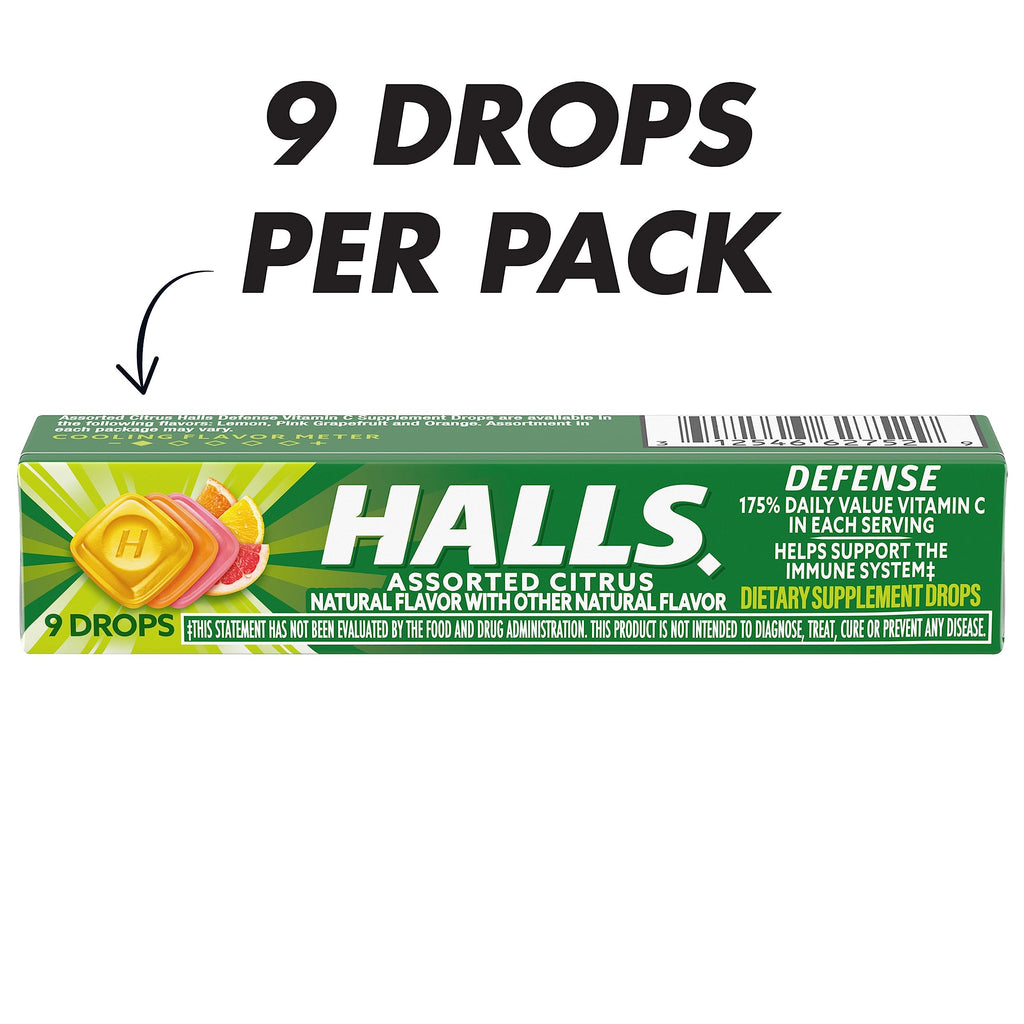 HALLS Defense Assorted Citrus Vitamin C Drops, 20 Sticks of 9 Drops (180 Total Drops)