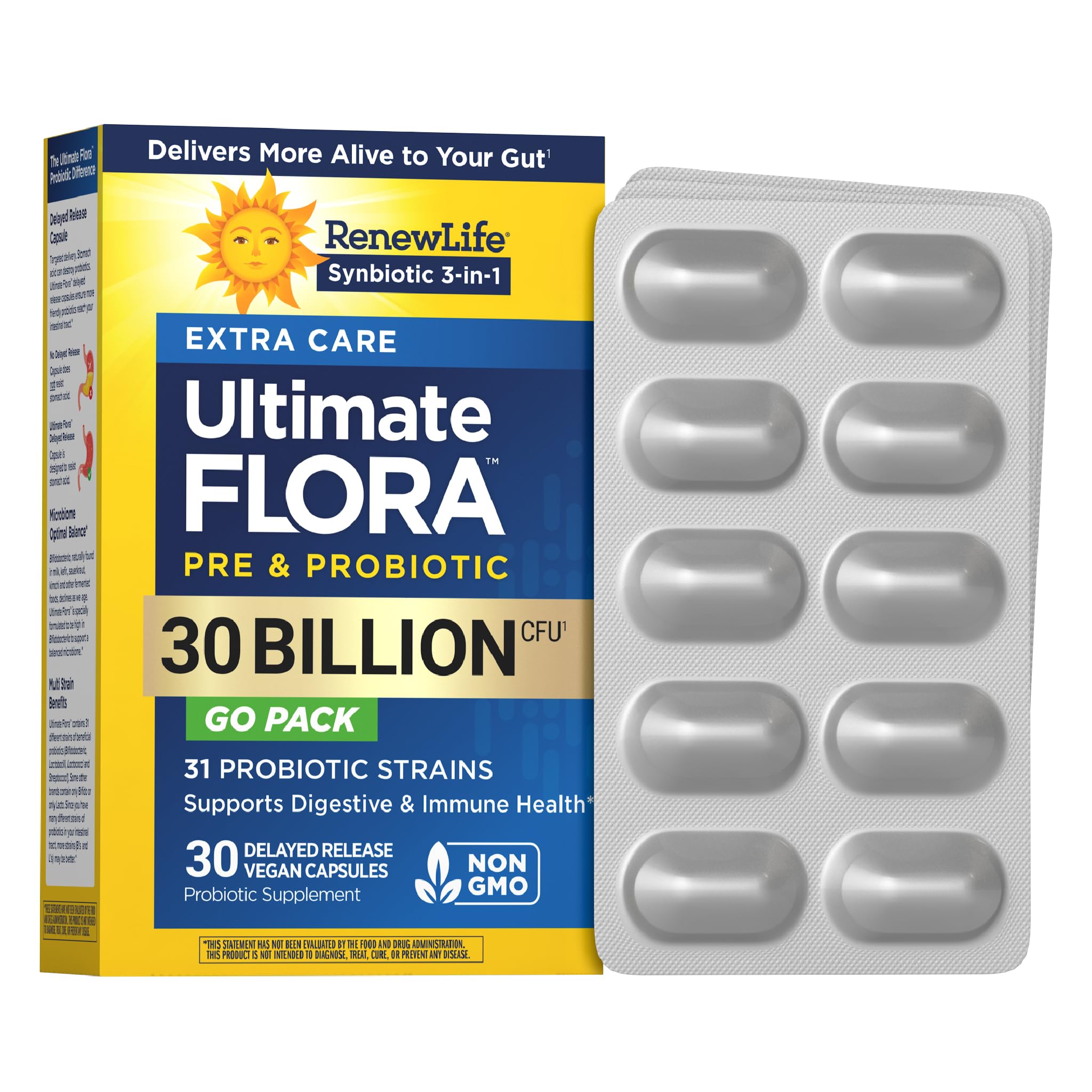 Renew Life Extra Care Go-Pack Probiotic Capsules, Daily Supplement Supports Immune, Digestive and Respiratory Health, L. Rhamnosus GG,