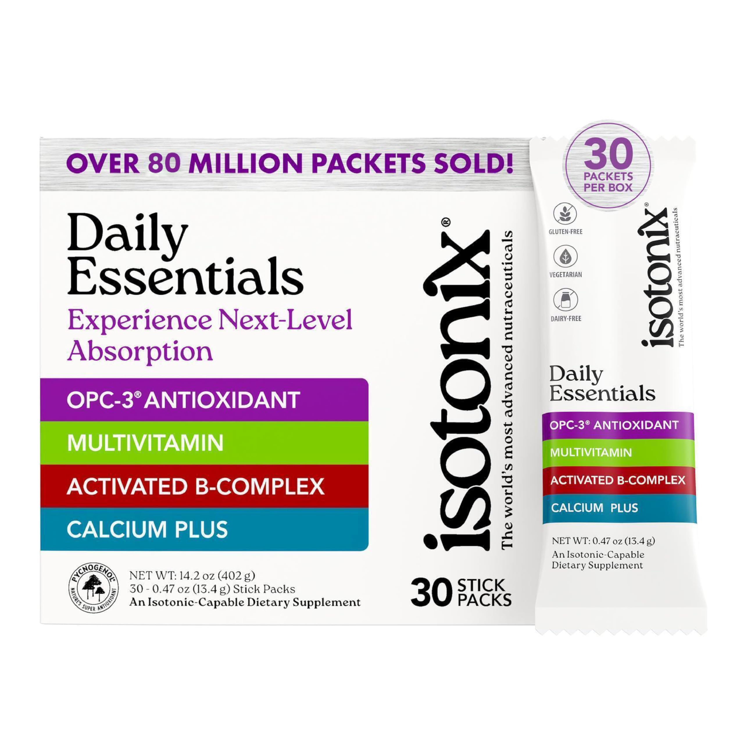 Isotonix® Daily Essentials Multivitamin Powder Packets – 4-in-1 Formula with Multivitamin, Activated B-Complex, Calcium Plus & OPC-3 with Pycnogenol