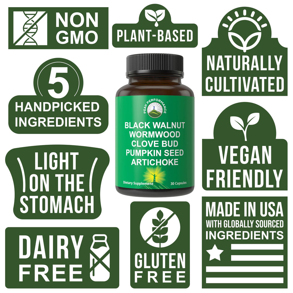 Wormwood Black Walnut Clove Cleanse for Humans. Elimination Detox + Intestinal Support Capsules Supplement for Adults and Kids. Pills with Artichoke