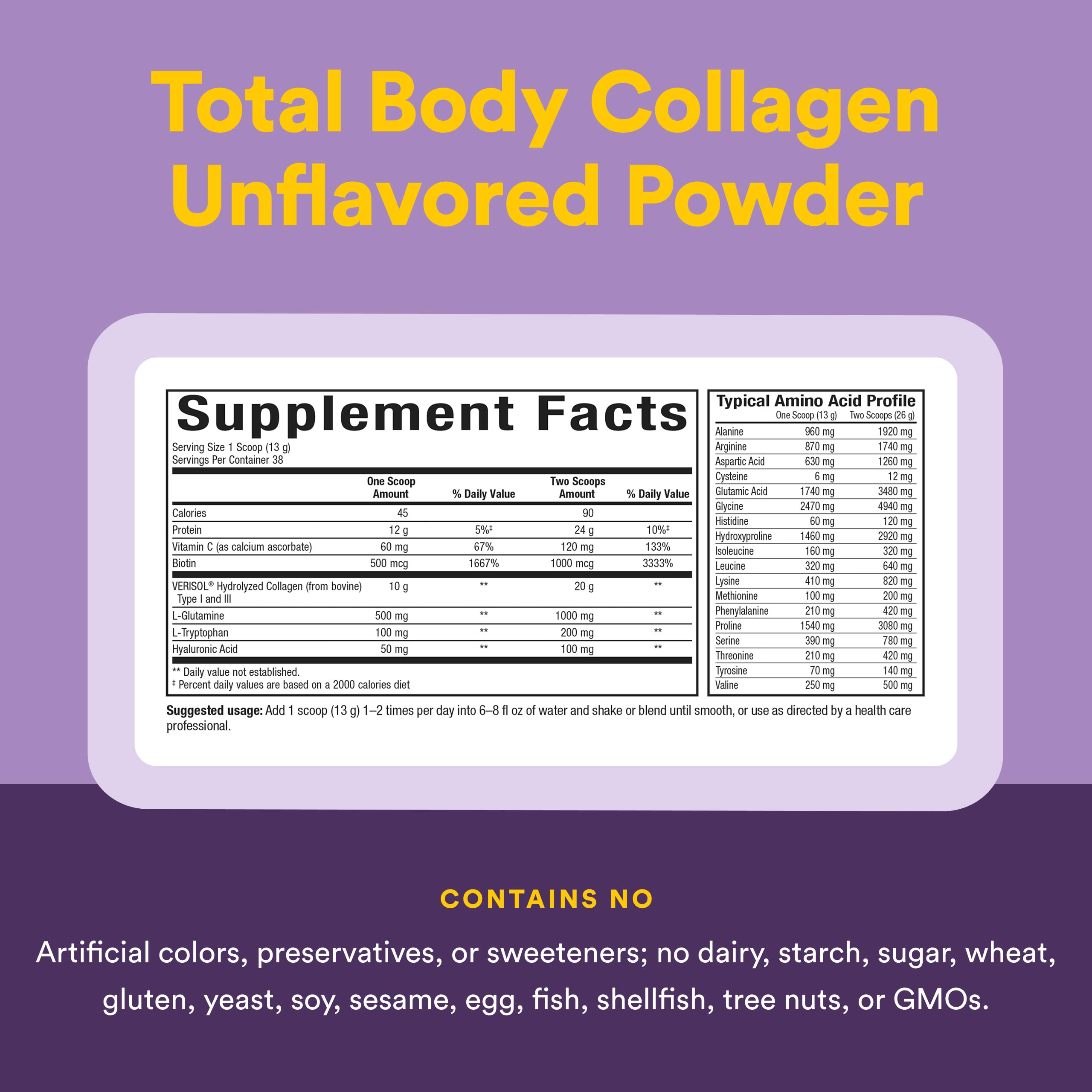 Natural Factors Total Body Collagen - Bioactive Collagen Supplement for Hair & Nail Growth Support - Healthy Skin Supplement with Protein, Vitamin C & More